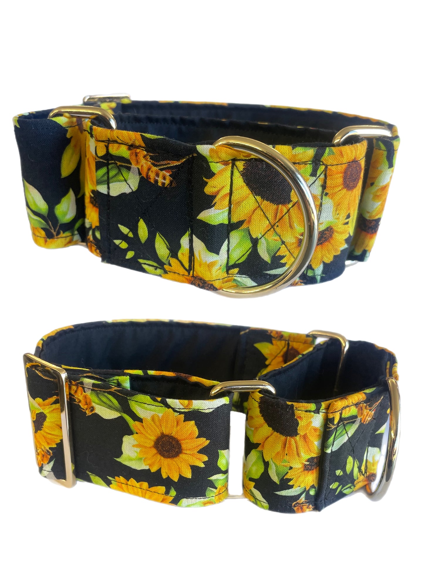 Stunning Sunflowers and bees on black Martingale collar greyhound collar cotton super soft fabric