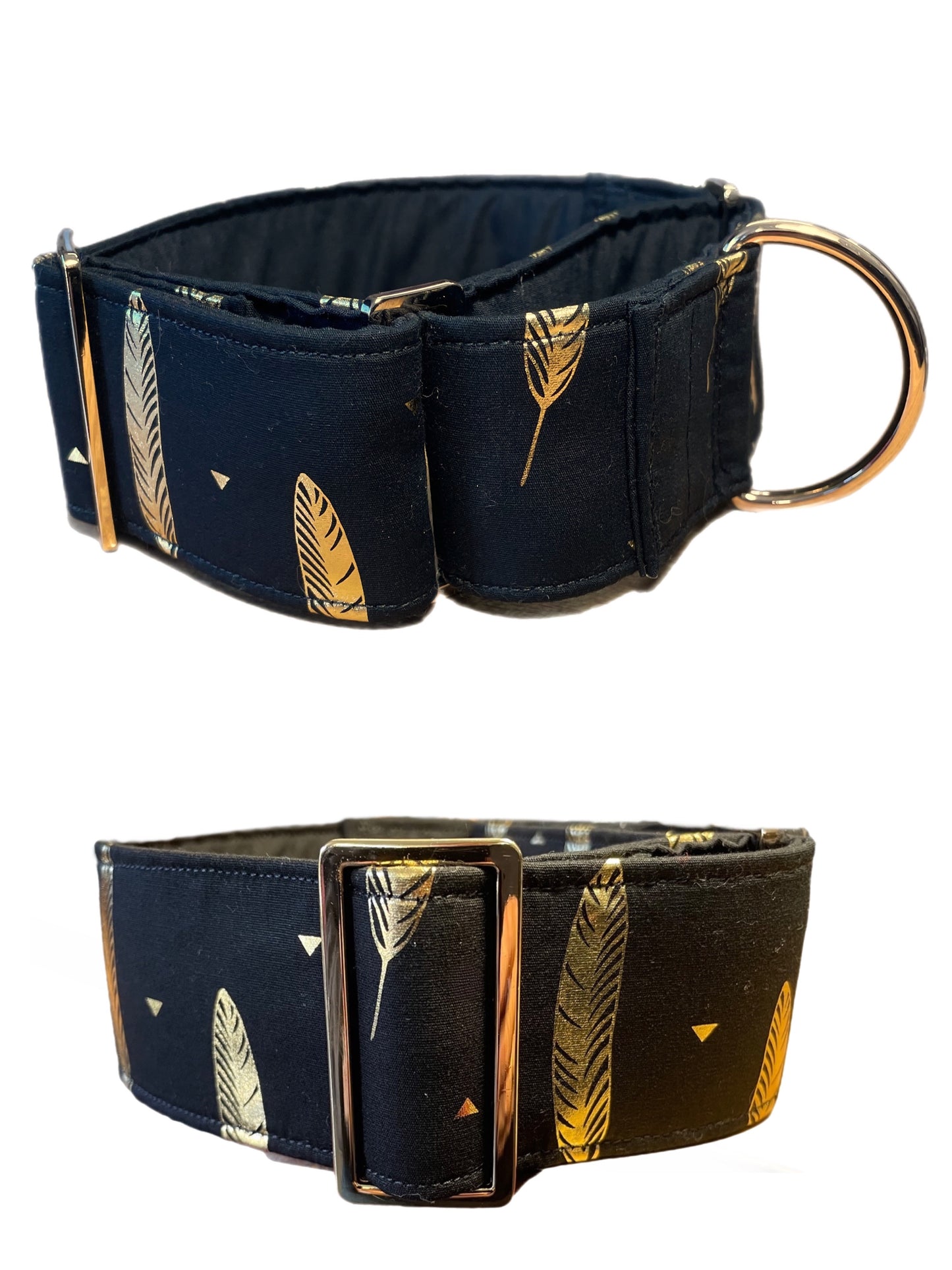 Black with Gold shimmer design Cotton covered greyhound Martingale collar 50mm width