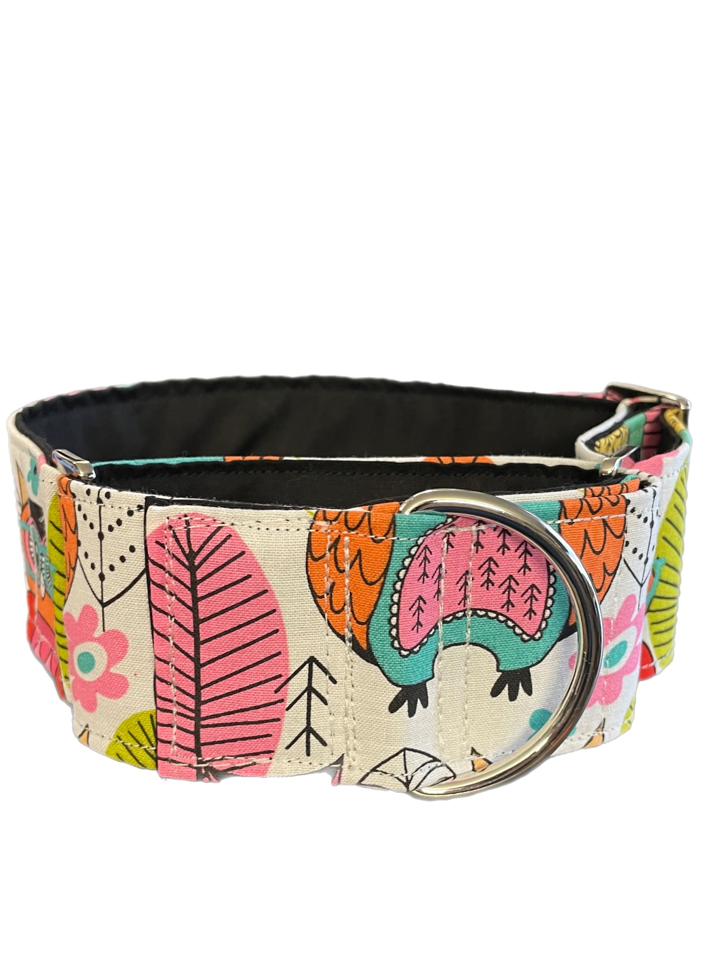 Happy Owls design greyhound Martingale collar cotton covered 50mm width