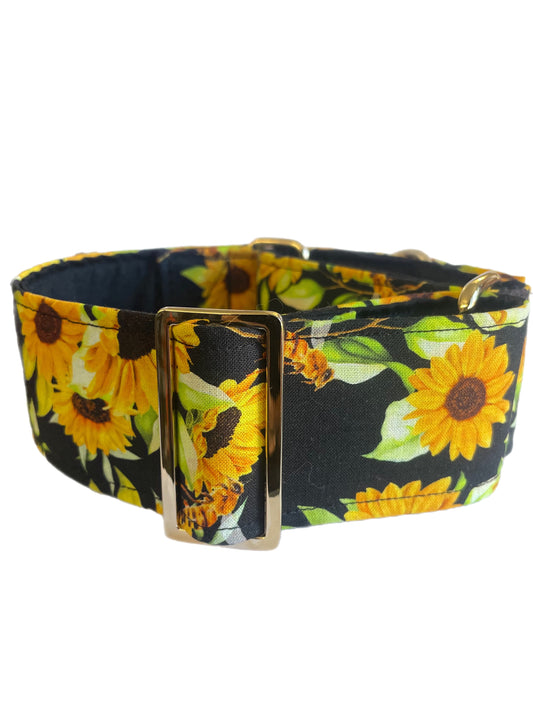 Stunning Sunflowers and bees on black Martingale collar greyhound collar cotton super soft fabric