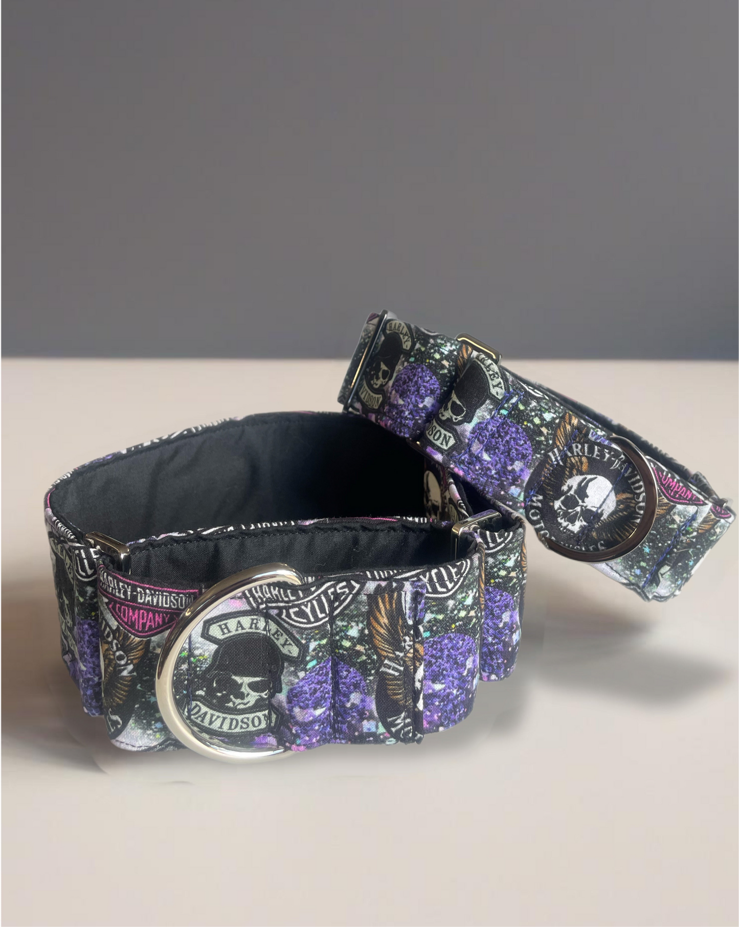 Cotton covered greyhound Martingale collar ‘Harley’ design wide super soft
