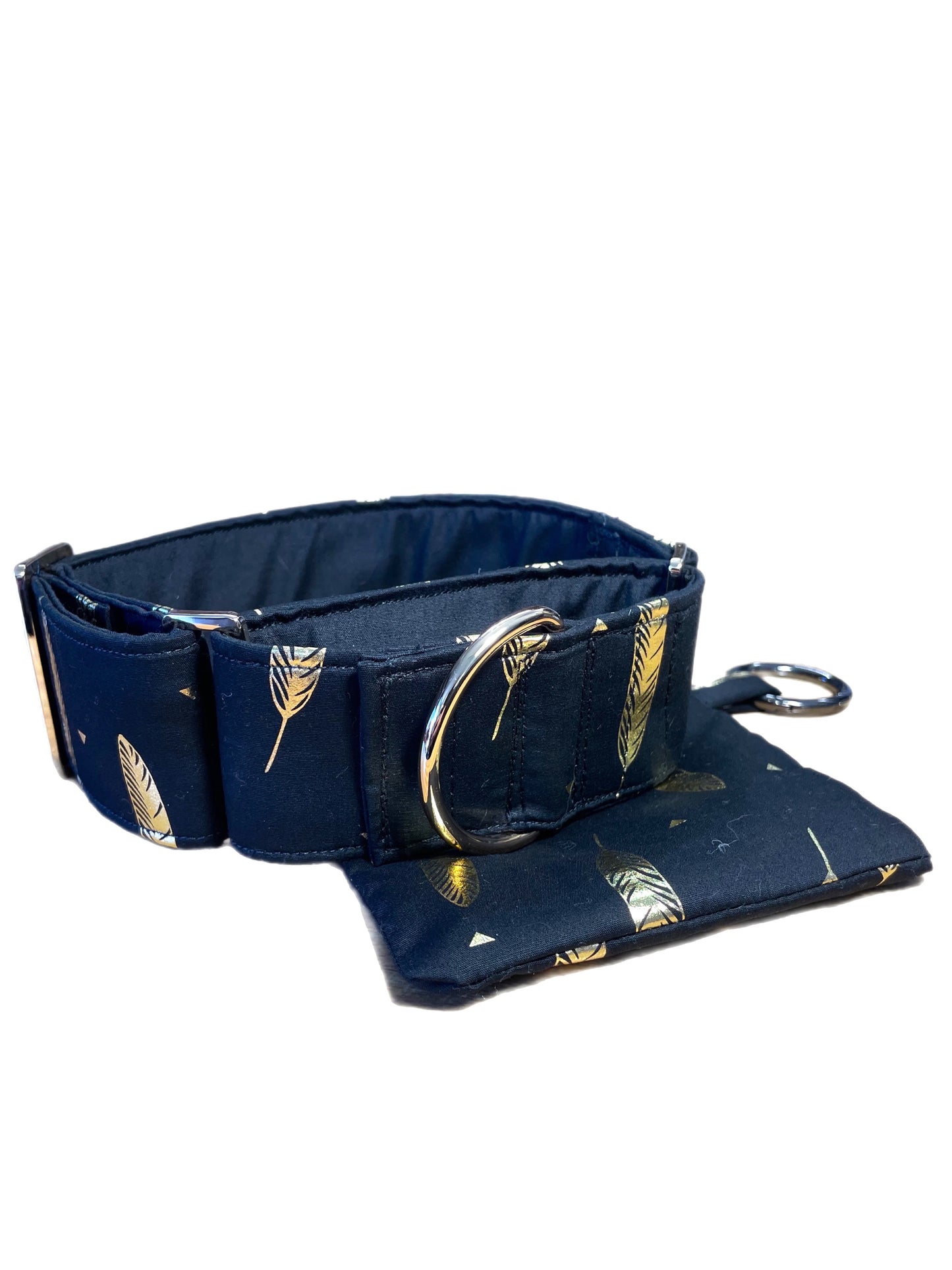 Black with Gold shimmer design Cotton covered greyhound Martingale collar 50mm width