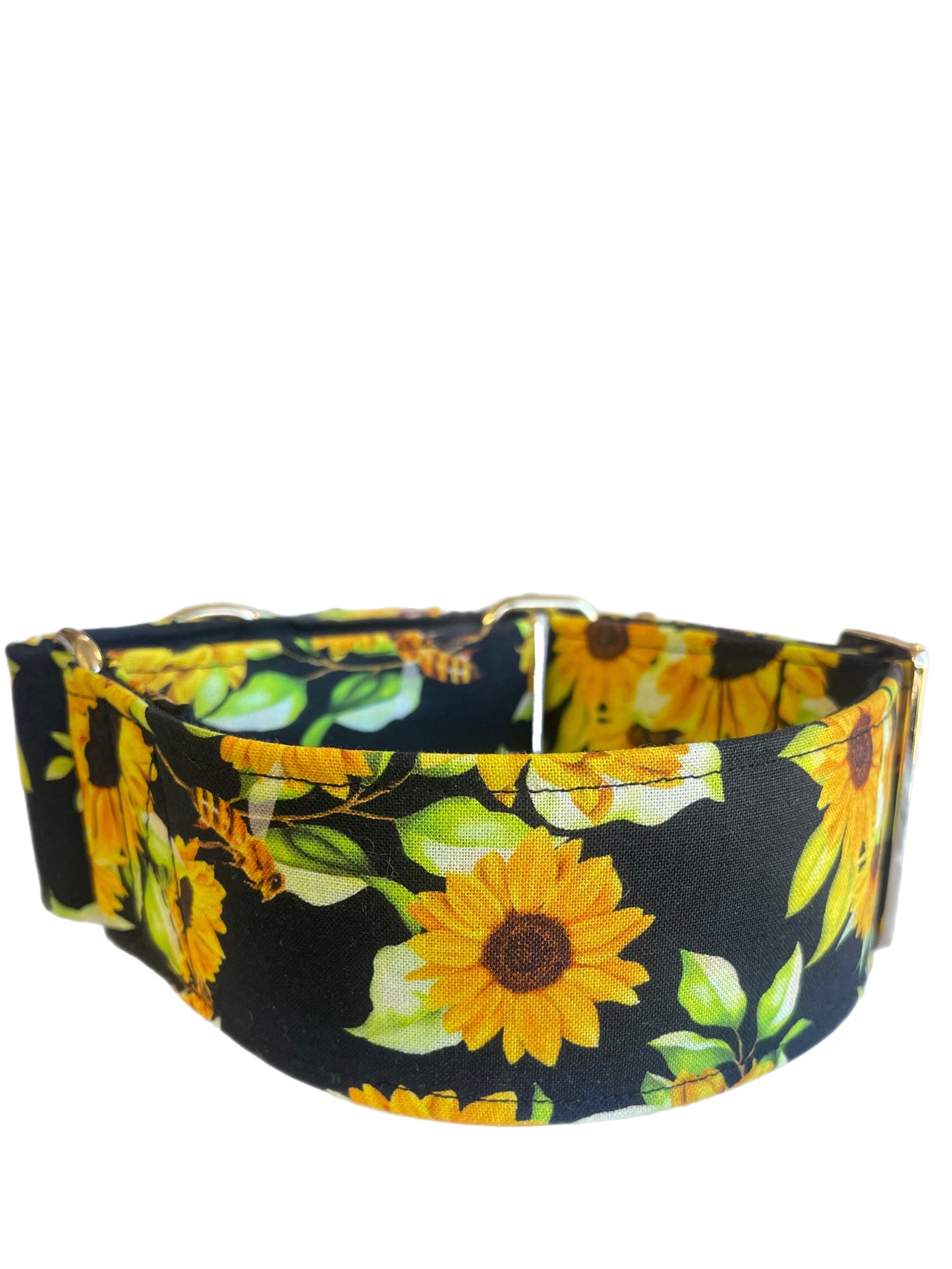 Stunning Sunflowers and bees on black Martingale collar greyhound collar cotton super soft fabric