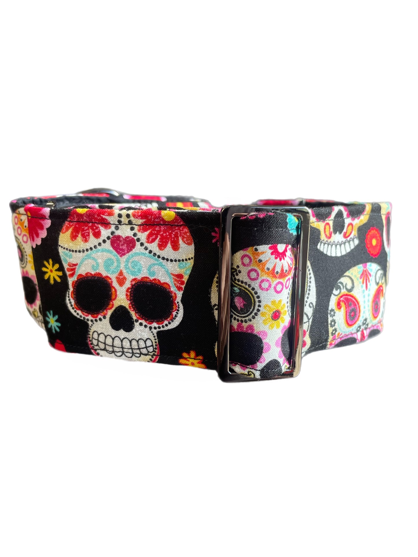 Sugar skulls Martingale collar greyhound 5cms super soft cotton fabric