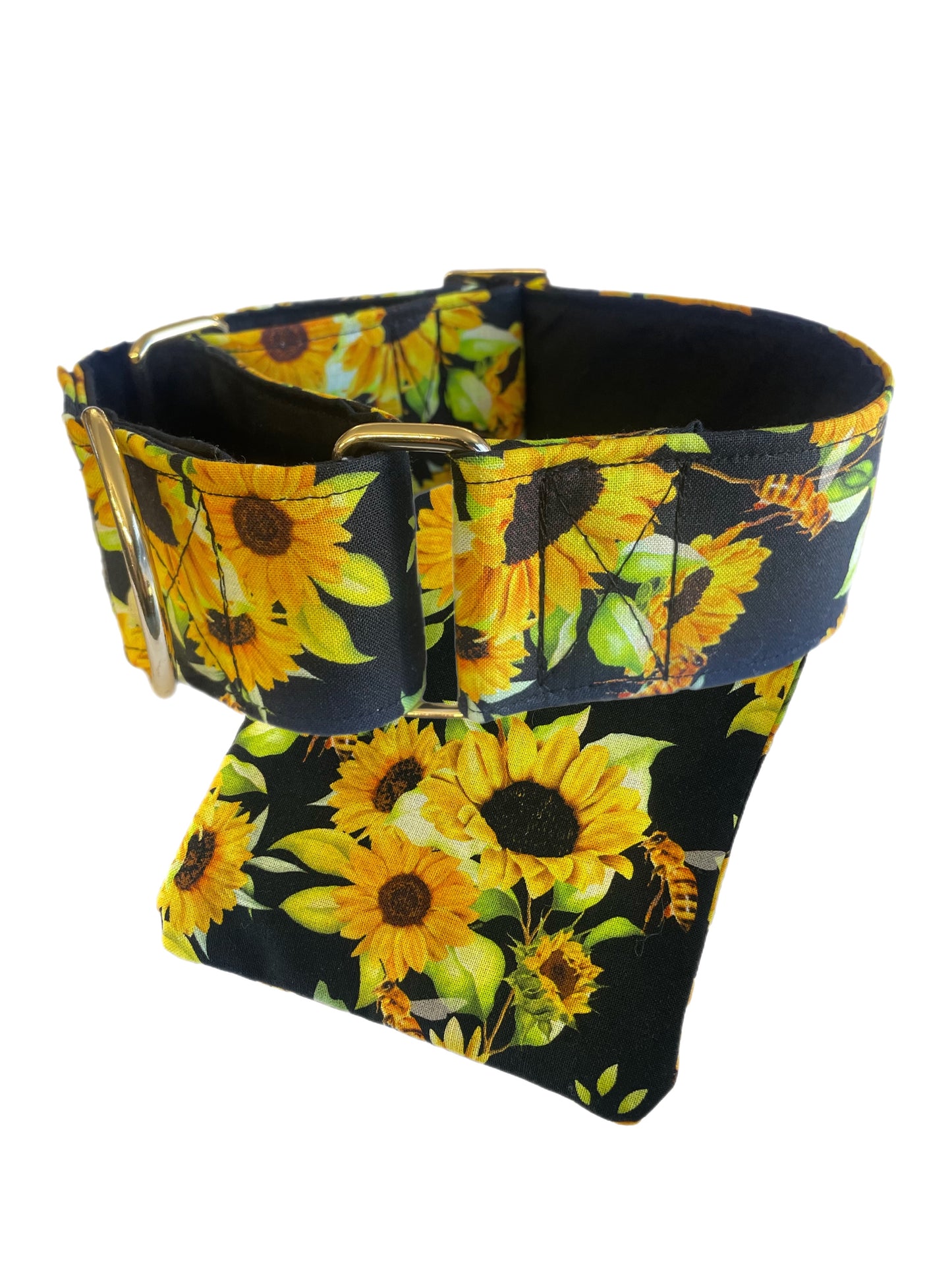 Stunning Sunflowers and bees on black Martingale collar greyhound collar cotton super soft fabric