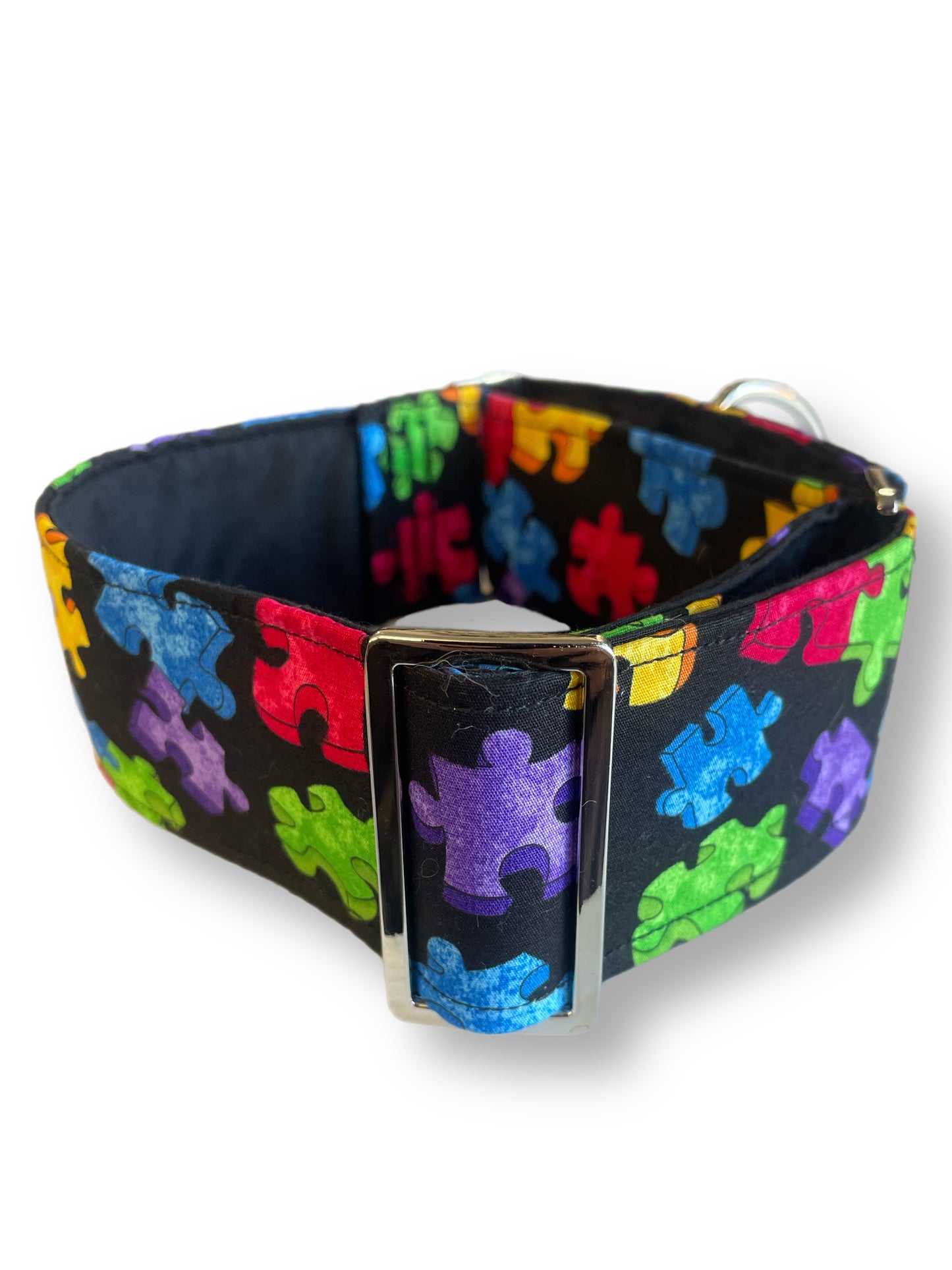 Puzzle pieces design cotton covered greyhound Martingale collar 50mm width