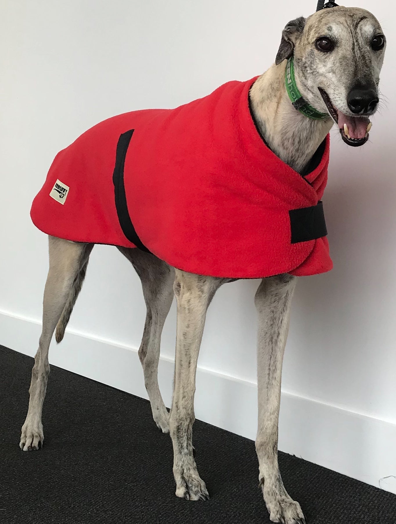Simply black classic style Greyhound coat in thick double fleece washable