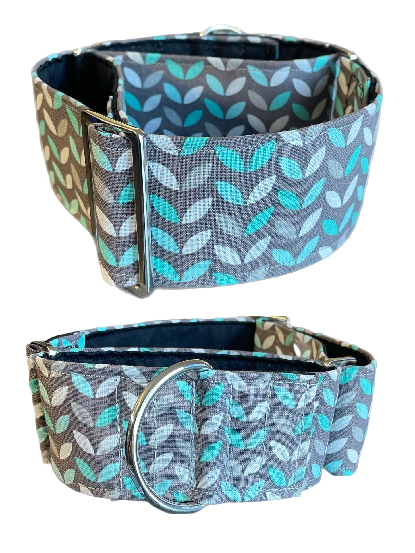 Cotton covered super soft greyhound Martingale 50mm width grey & mint aqua design whippet 38mm collar