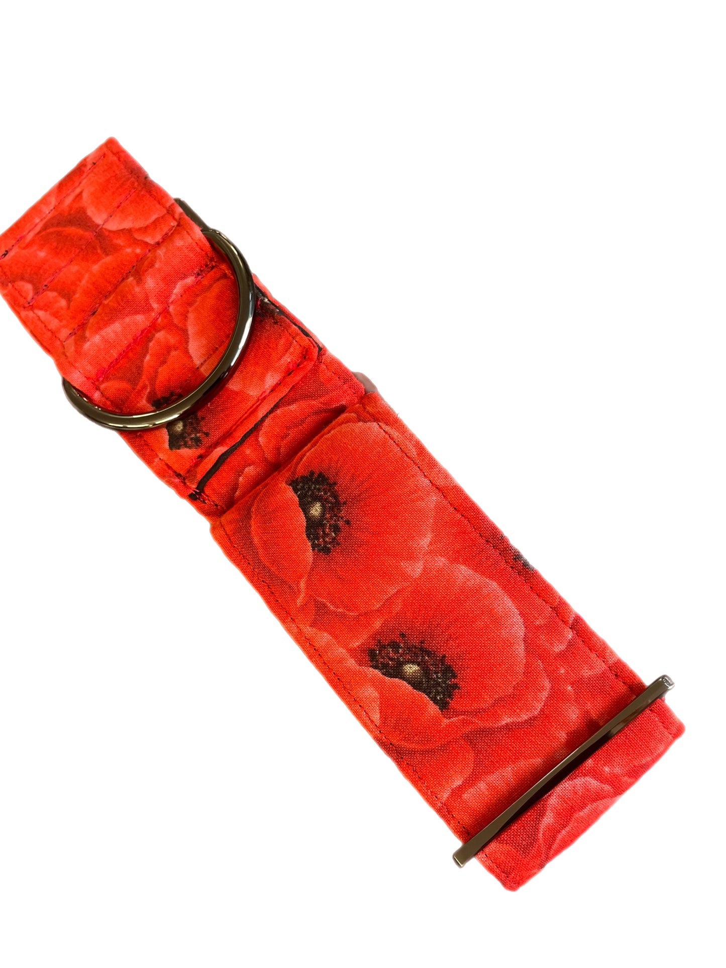 Beautiful red poppies on red greyhound Martingale collar cotton covered 50mm width