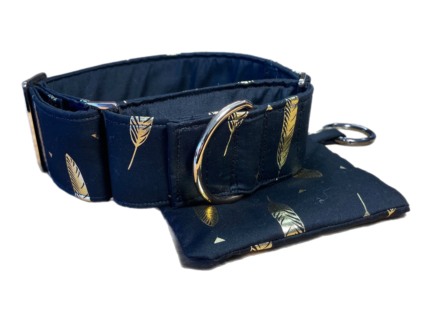 Black with Gold shimmer design Cotton covered greyhound Martingale collar 50mm width