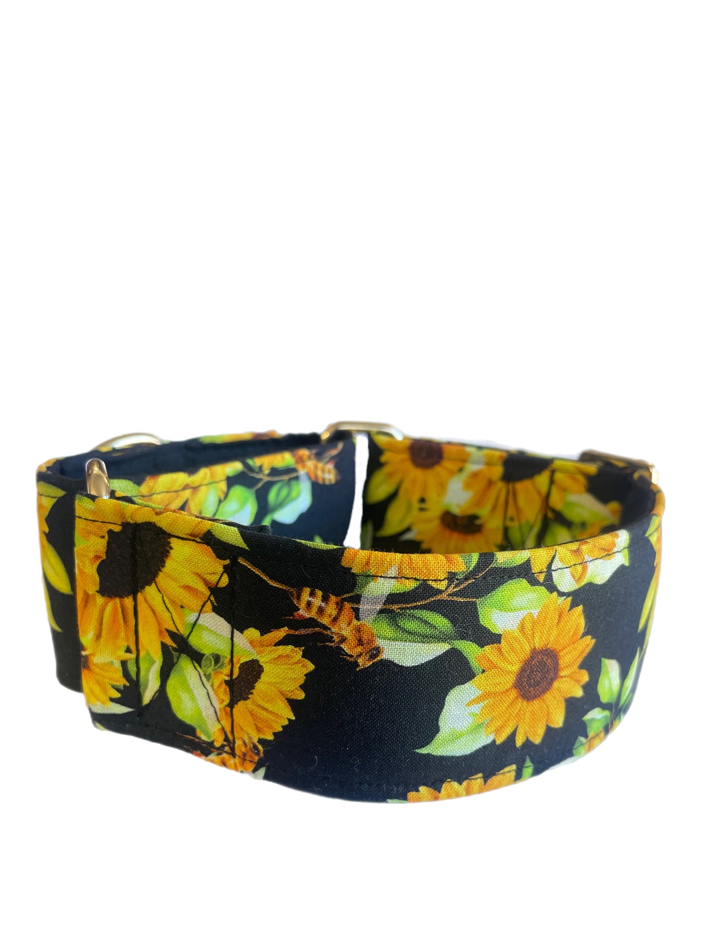 Stunning Sunflowers and bees on black Martingale collar greyhound collar cotton super soft fabric