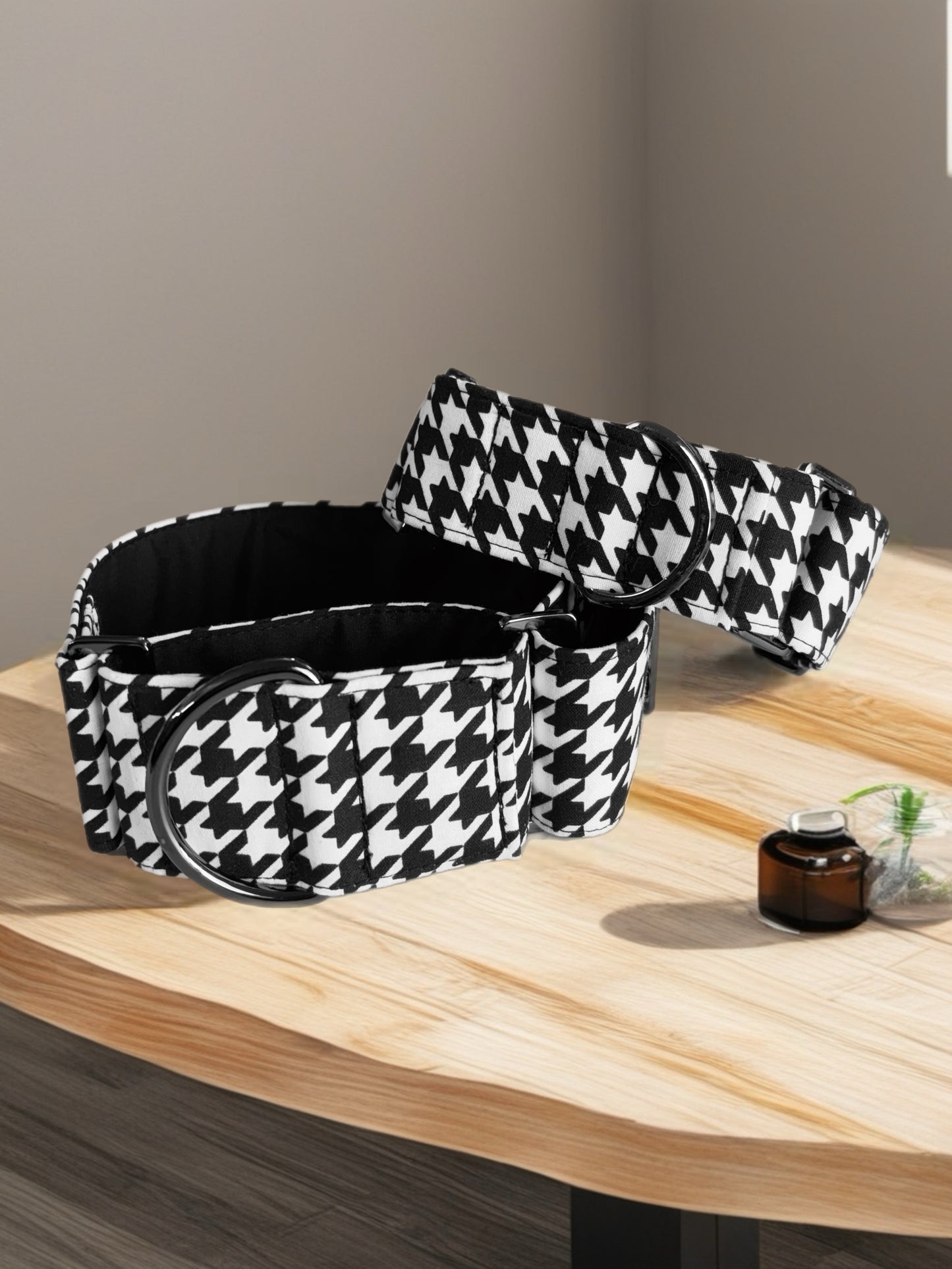 Houndstooth black and white Greyhound Martingale collar cotton covered super soft