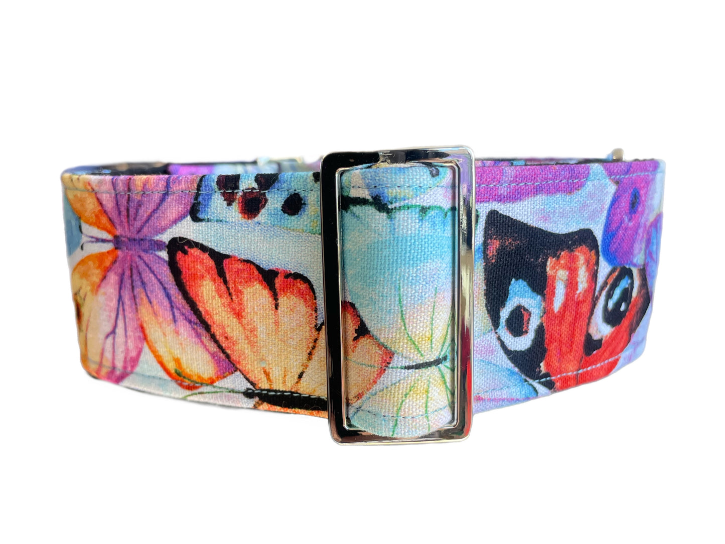 Big butterflies design in pastel colors greyhound Martingale collar cotton covered 50mm width