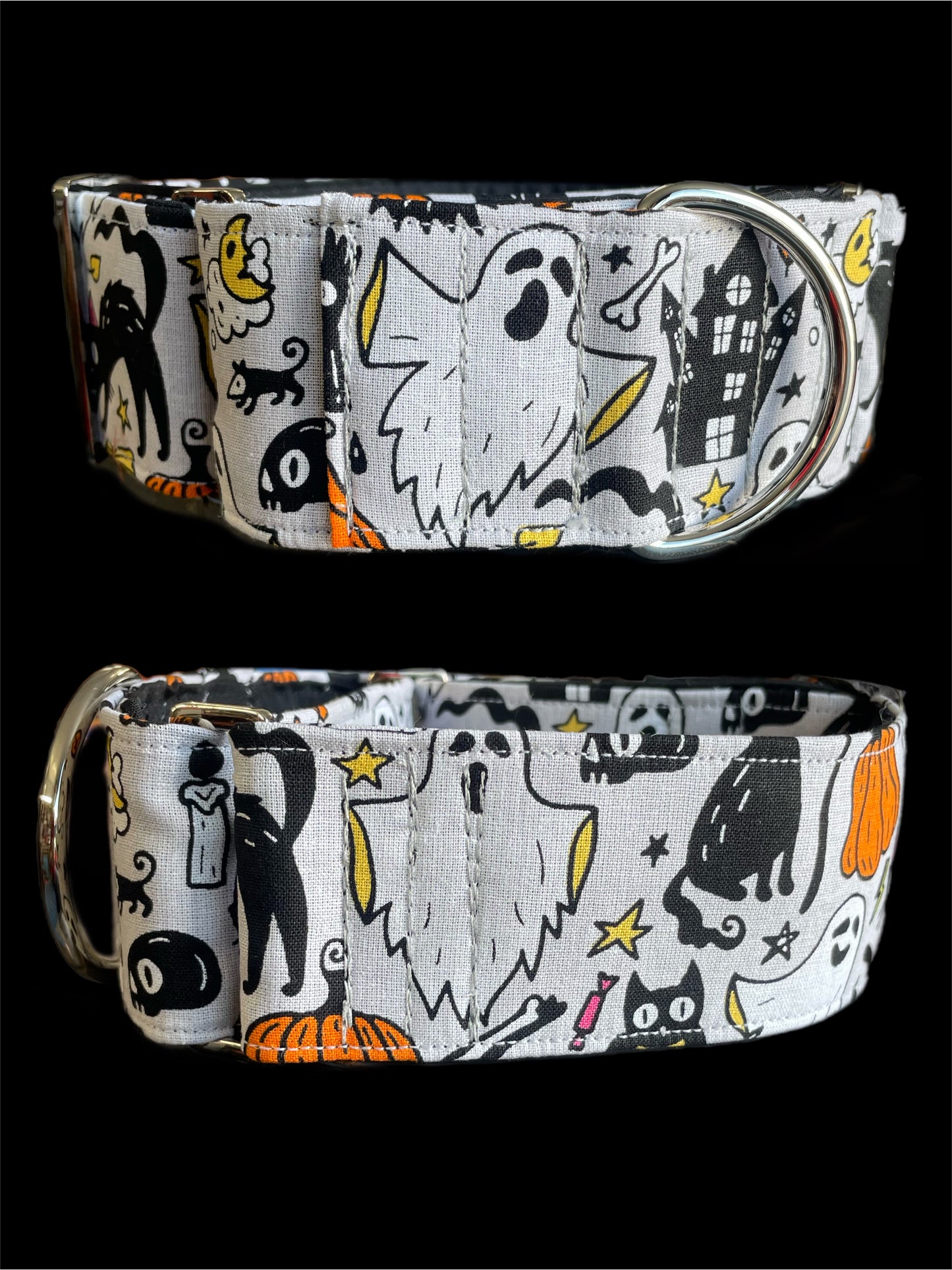 Pumpkin Halloween design martingale collar greyhound 5cms cotton fabric covered webbing