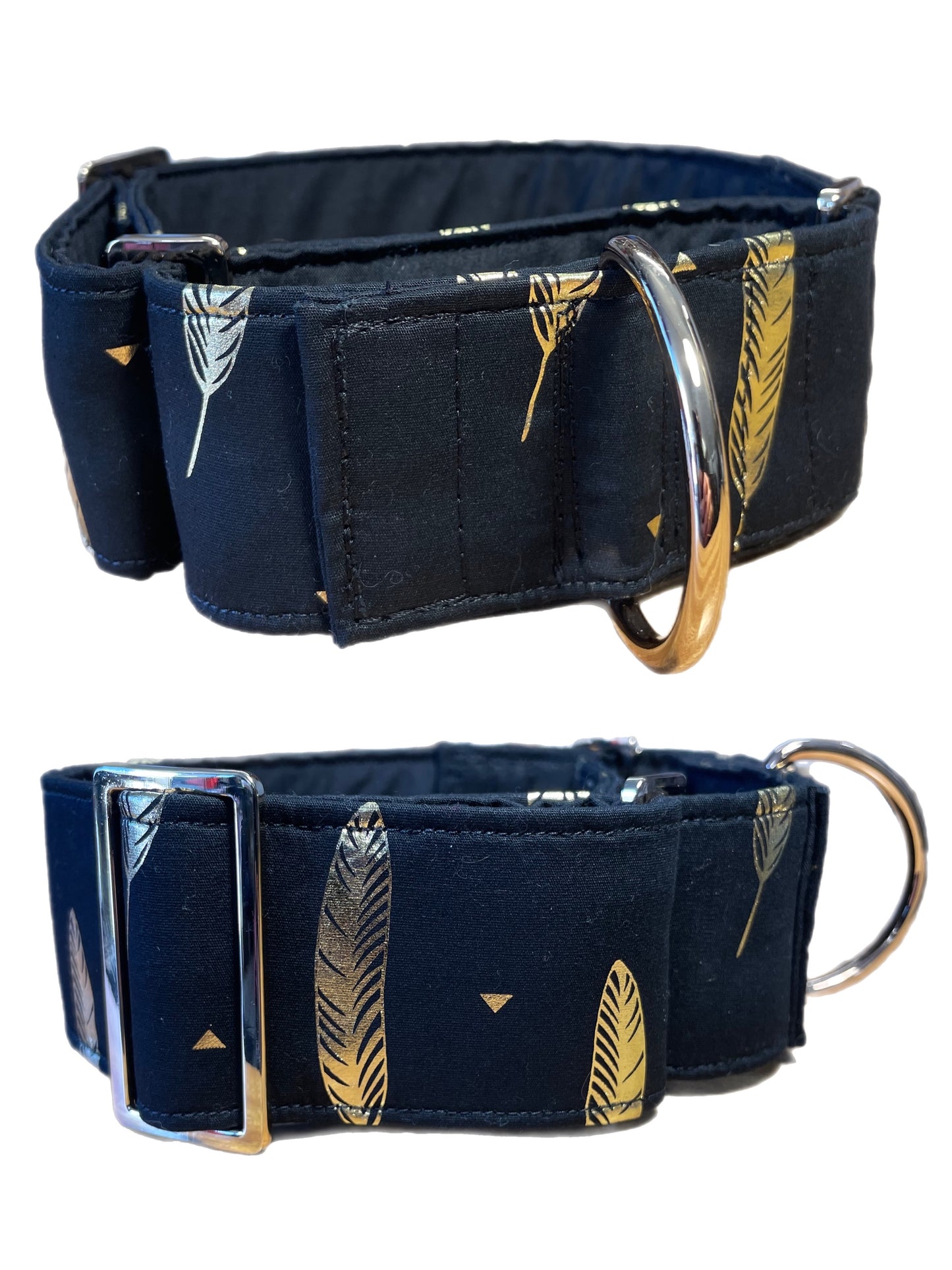 Black with Gold shimmer design Cotton covered greyhound Martingale collar 50mm width
