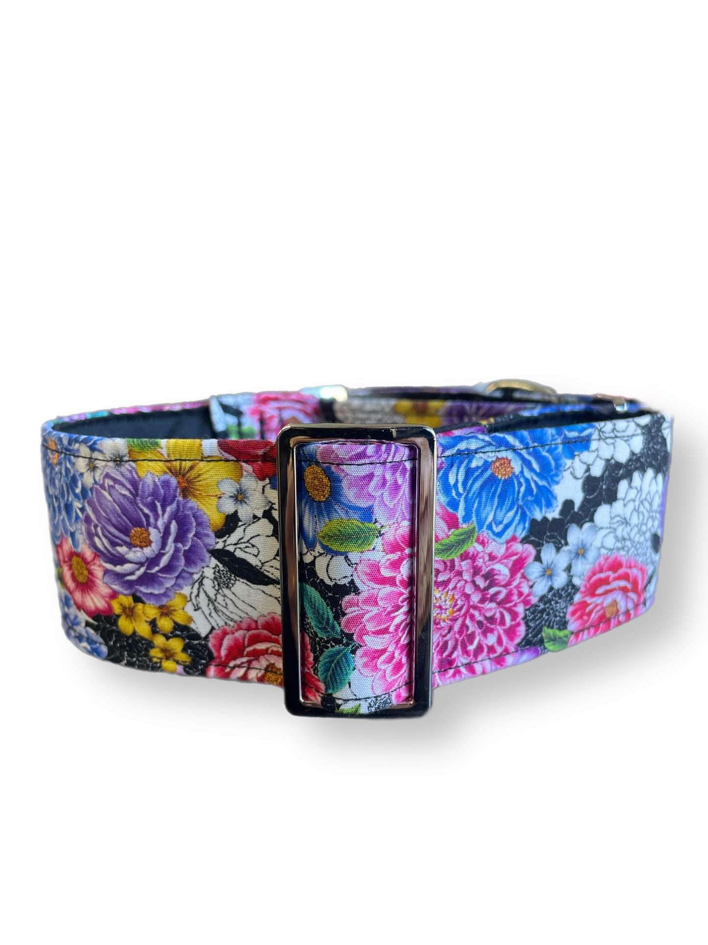 Vibrant & intricate floral pattern greyhound Martingale collar cotton covered 50mm width