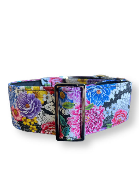 Vibrant & intricate floral pattern greyhound Martingale collar cotton covered 50mm width