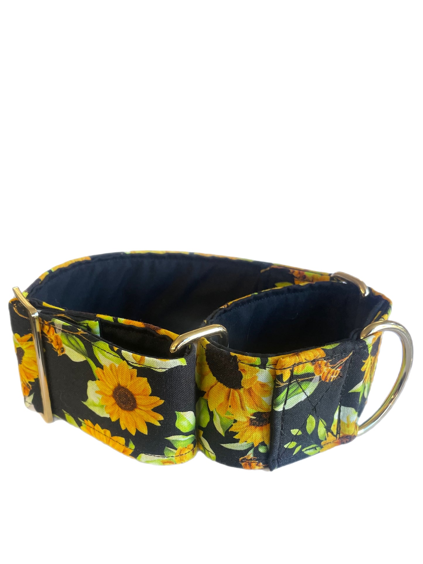 Stunning Sunflowers and bees on black Martingale collar greyhound collar cotton super soft fabric