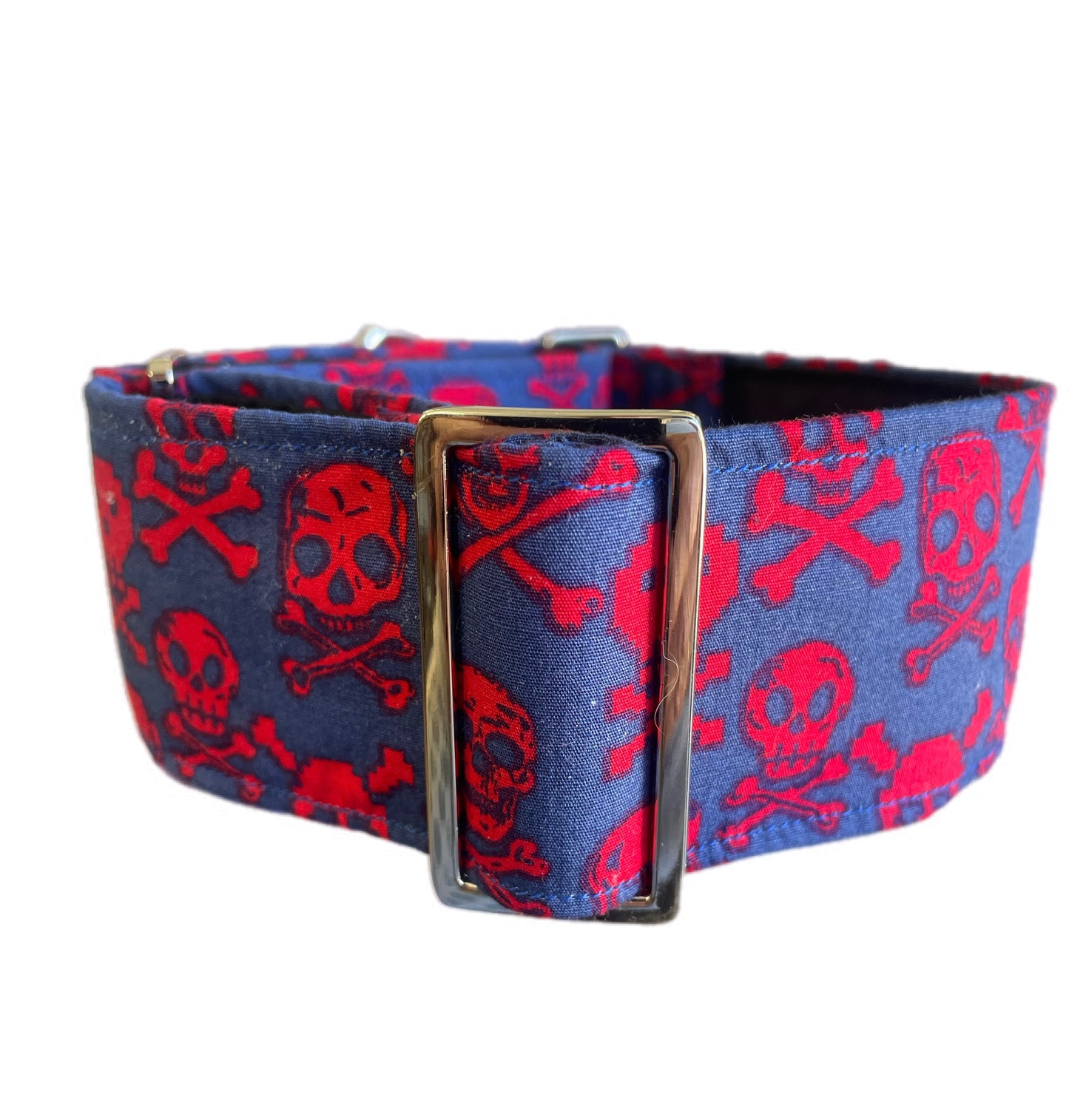 Skull and cross bones blue martingale collar greyhound wide super soft cotton fabric