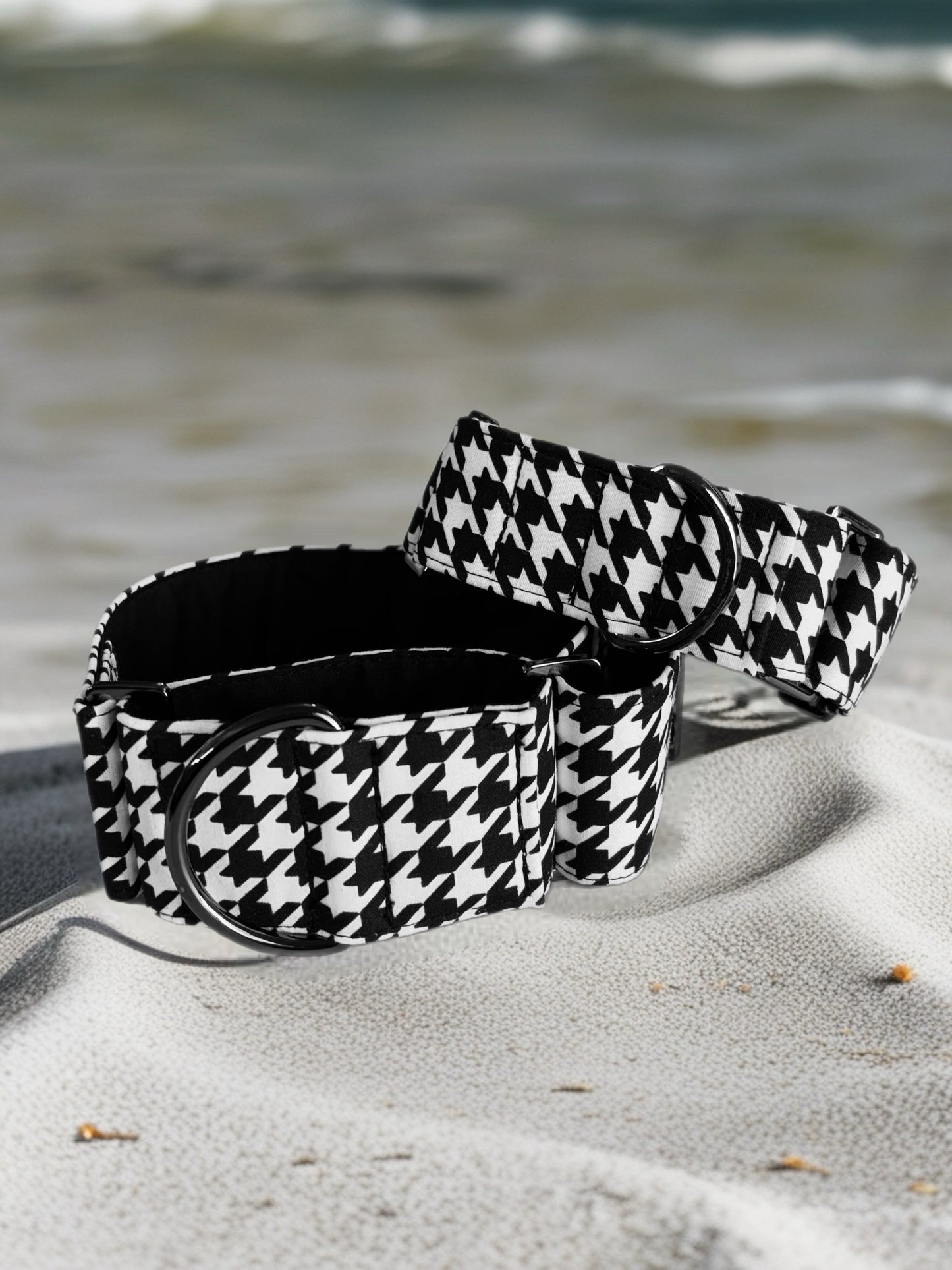 Houndstooth black and white Greyhound Martingale collar cotton covered super soft