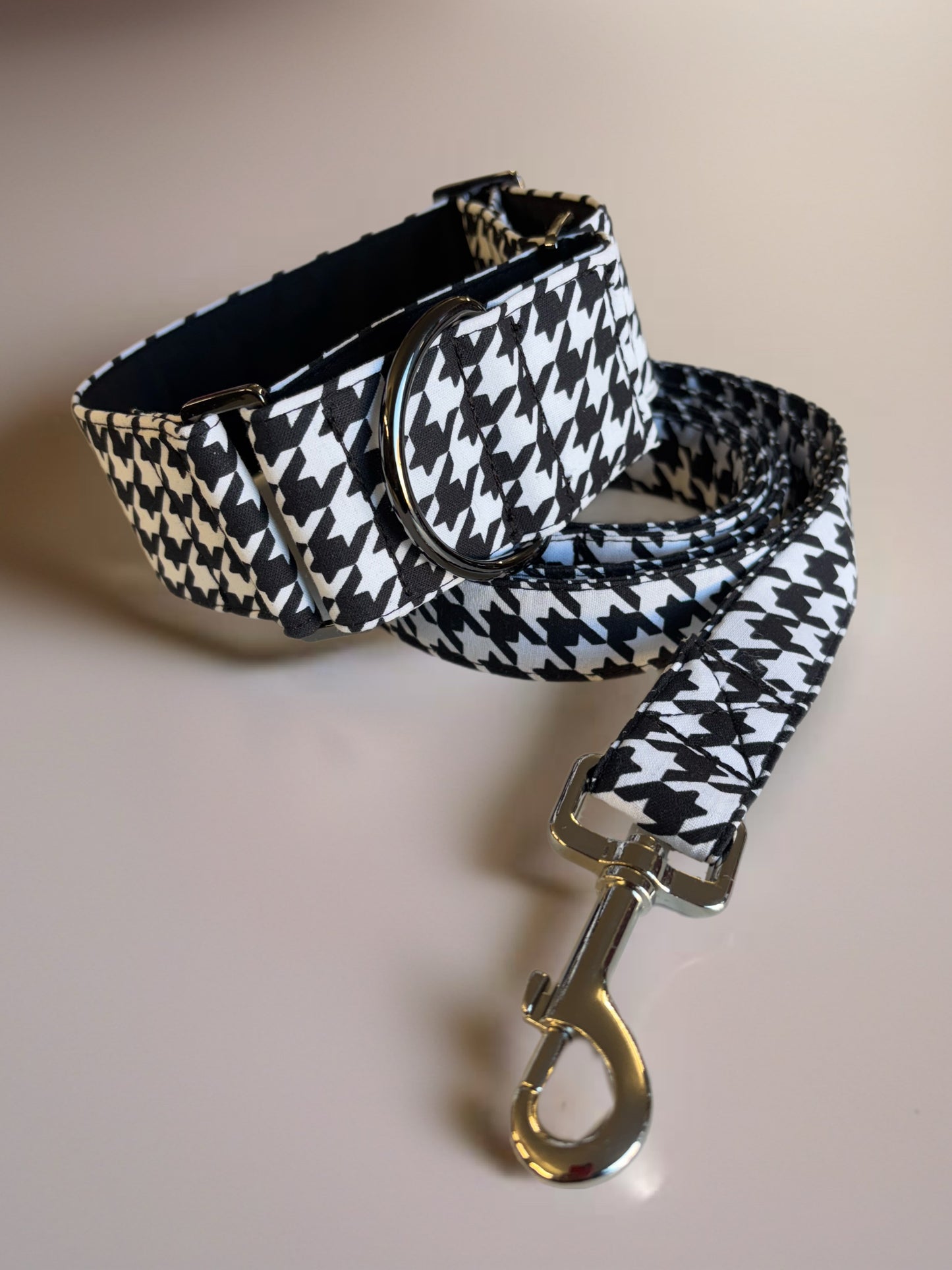 Houndstooth black and white Greyhound Martingale collar cotton covered super soft