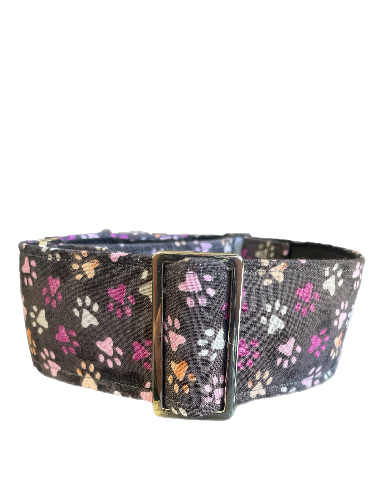 Smoky Grey & mauve with paws martingale collar greyhound in cotton super soft