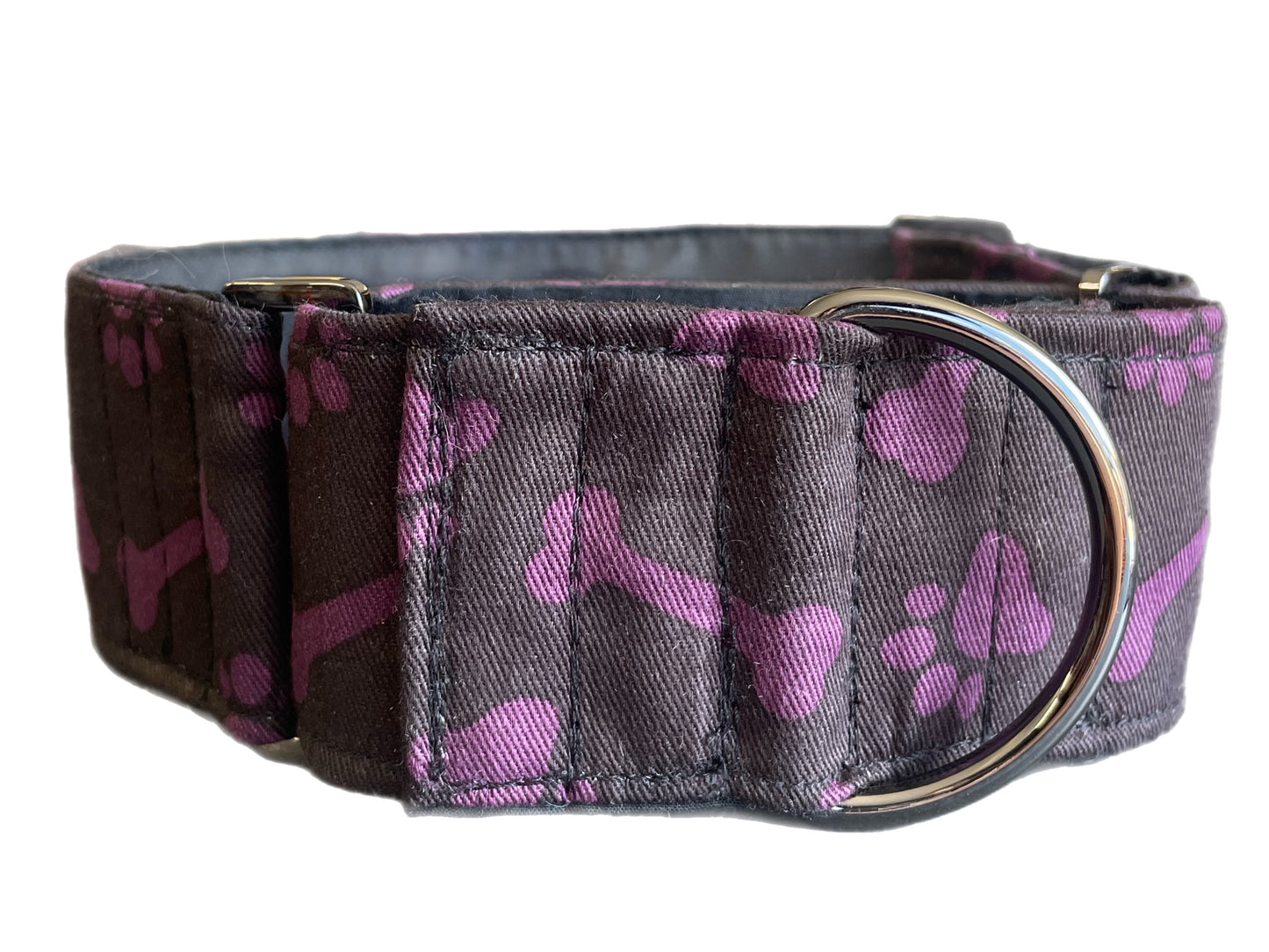 Purple bones design greyhound Martingale collar cotton covered 50mm width