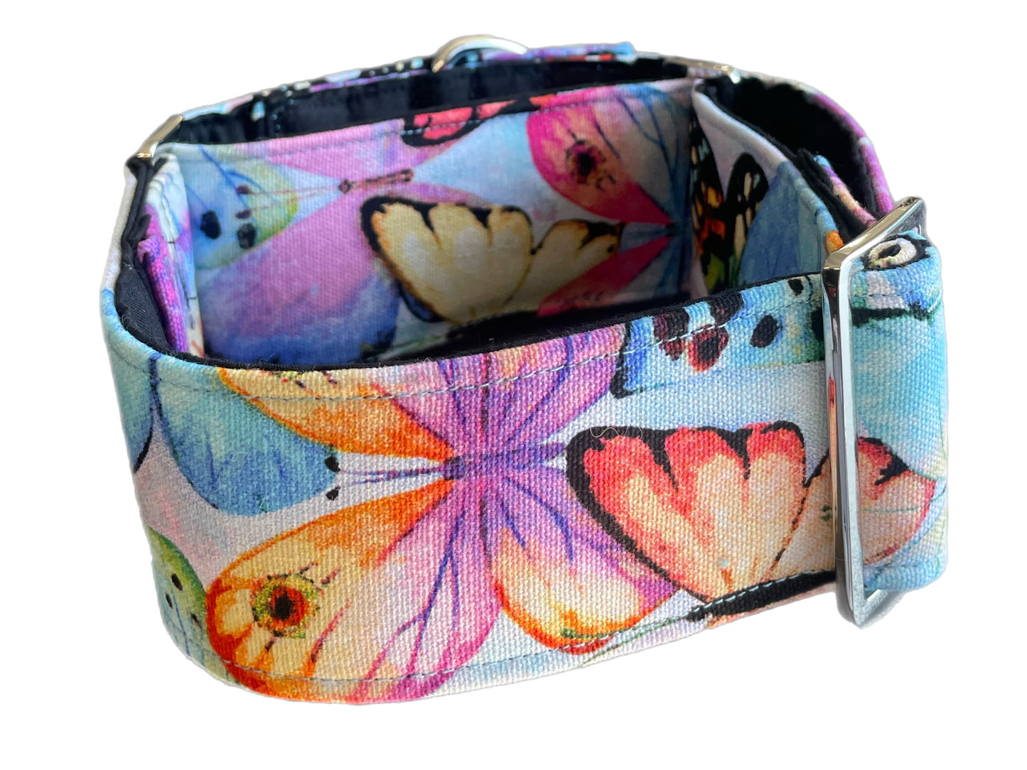 Big butterflies design in pastel colors greyhound Martingale collar cotton covered 50mm width