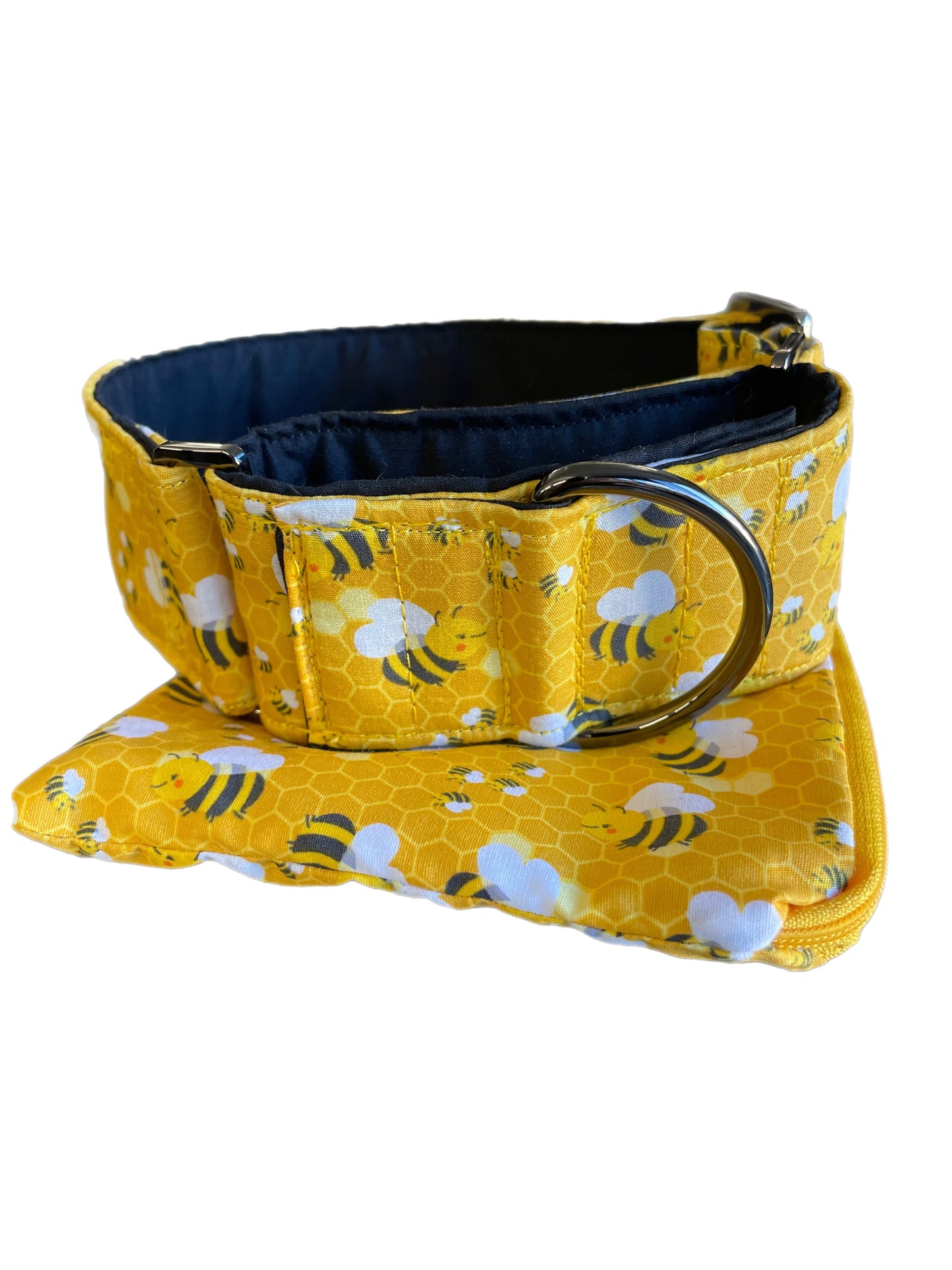Bee happy yellow greyhound Martingale collar cotton covered 50mm & 38mm width super soft