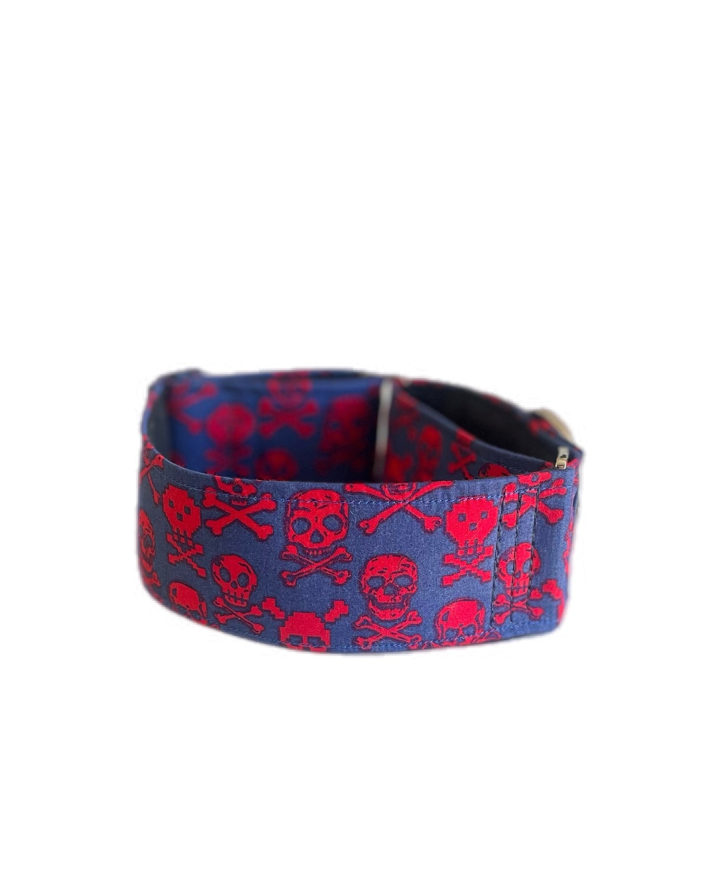 Skull and cross bones blue martingale collar greyhound wide super soft cotton fabric
