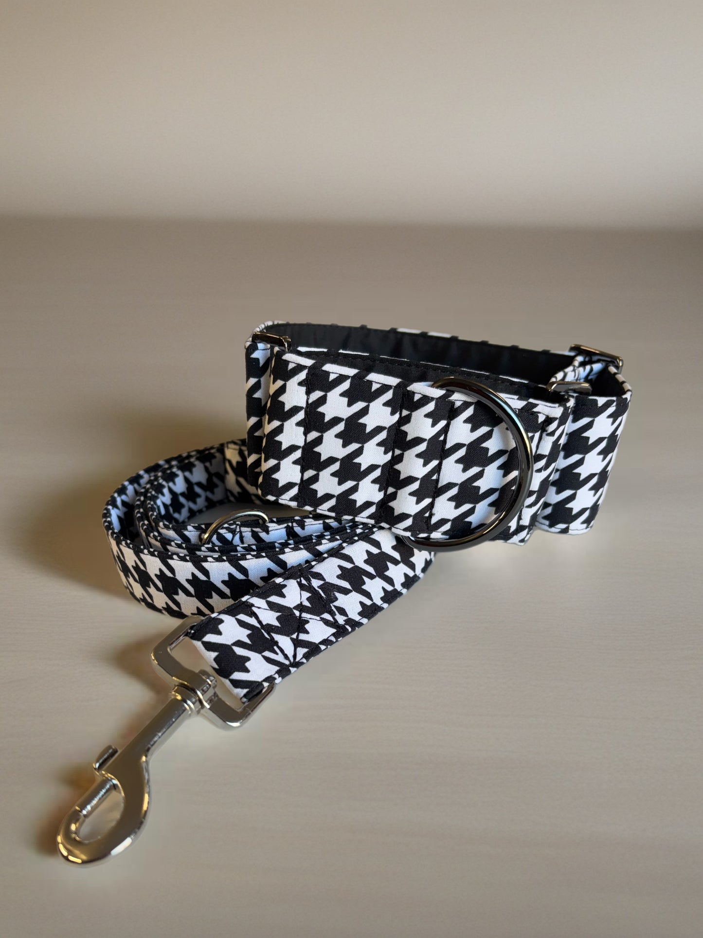 Houndstooth black and white Greyhound Martingale collar cotton covered super soft