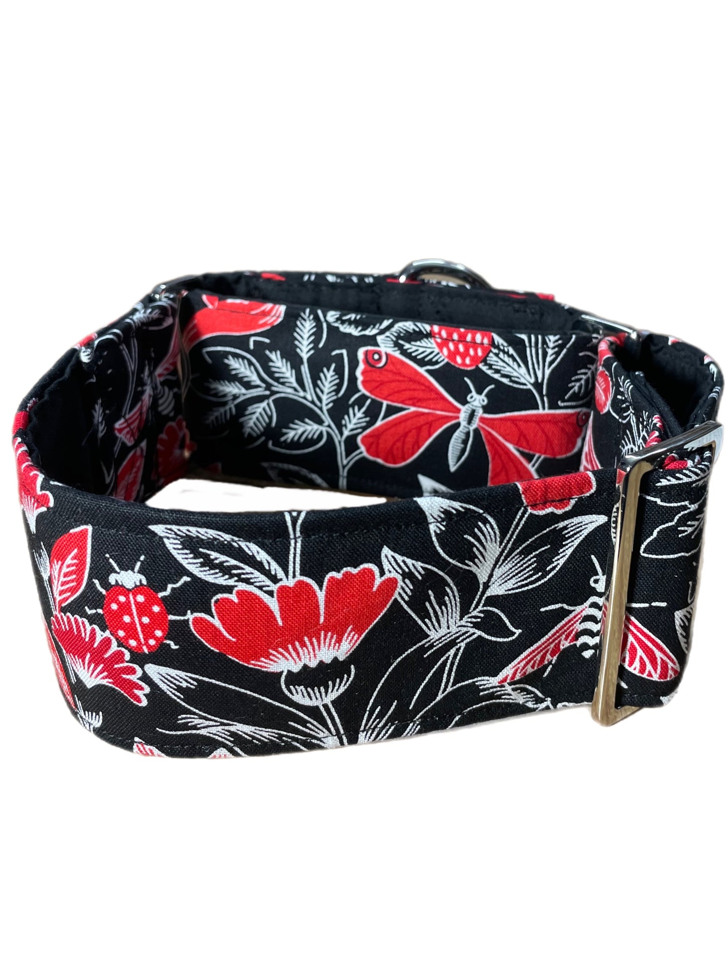 Butterflies in black red and white greyhound Martingale collar cotton covered 50mm width