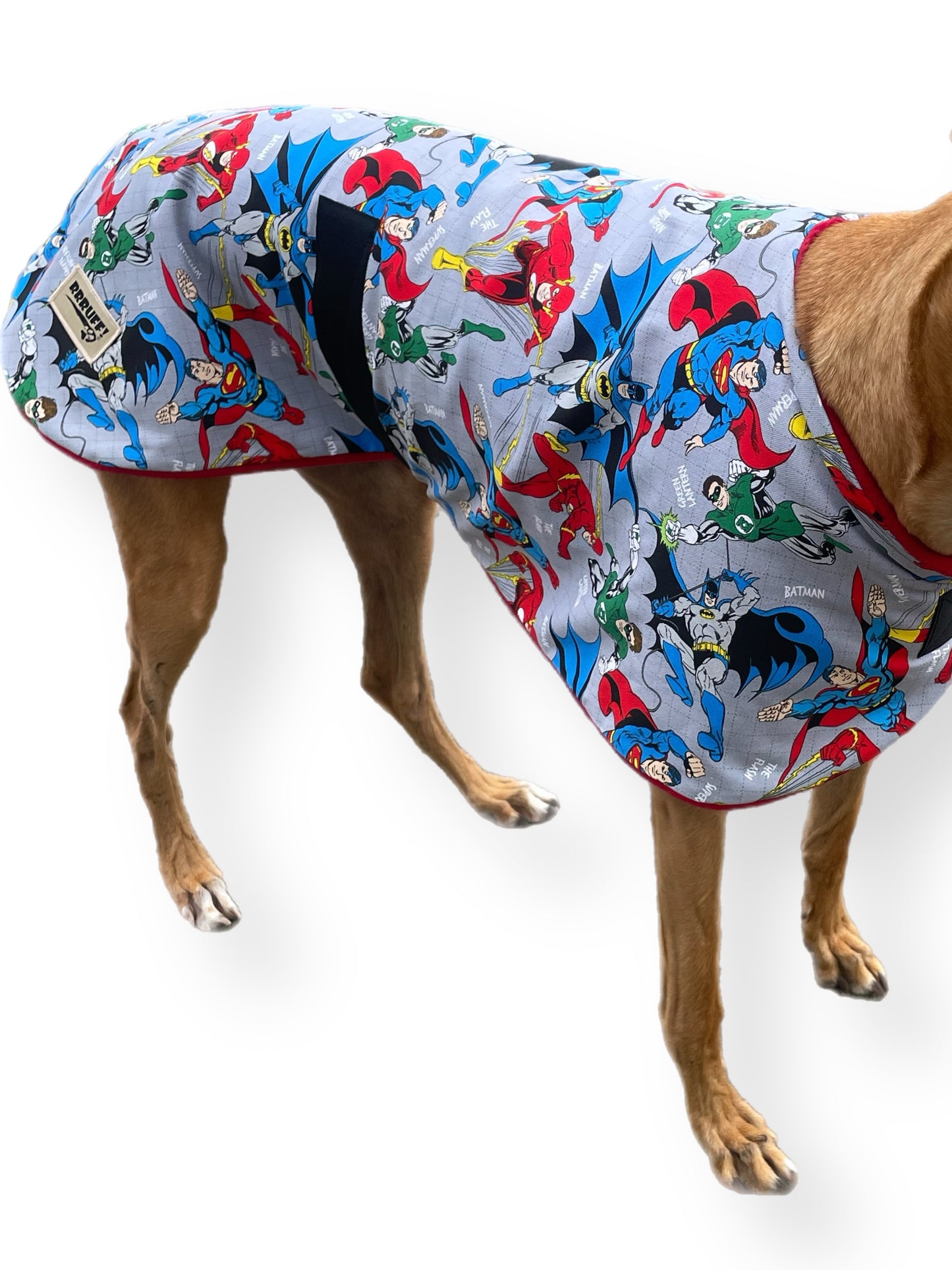 Spring classic style Greyhound coat superheroes design in a sturdy cotton & lush fleece washable