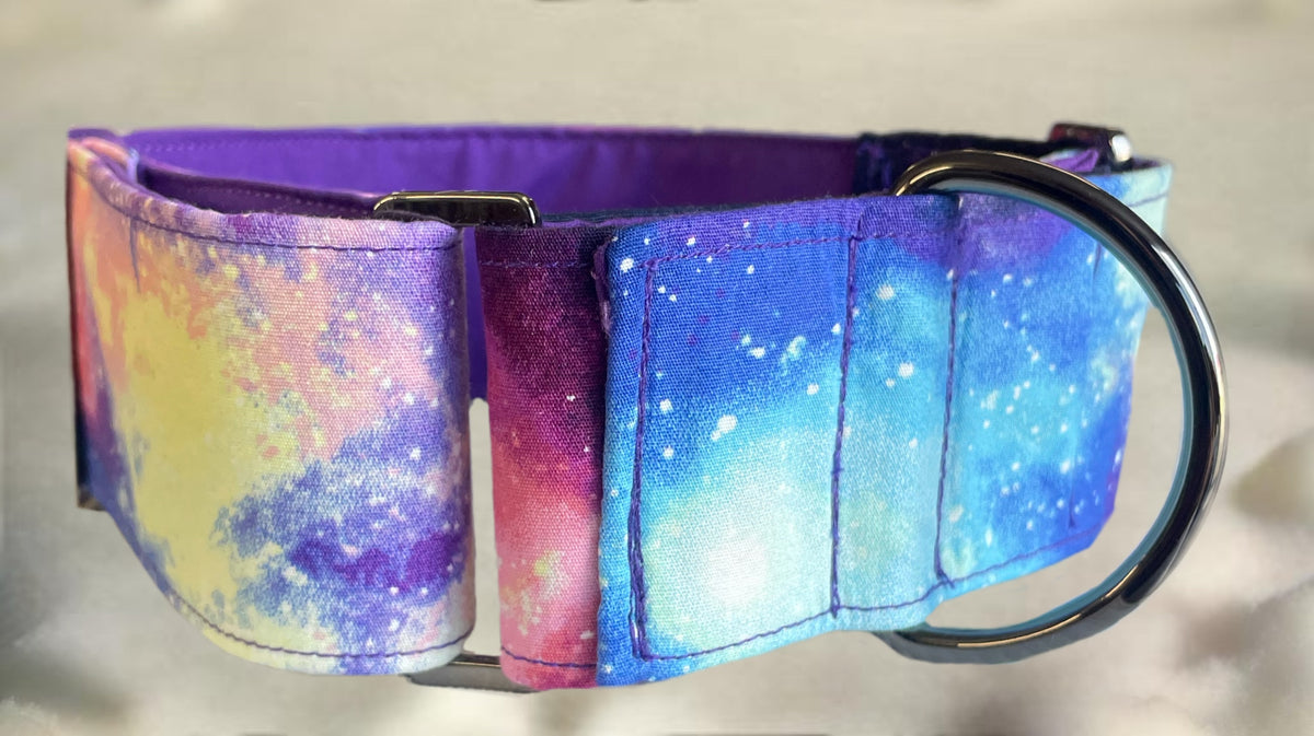 Celestial design Cotton covered greyhound Martingale collar 50mm width matching go bag