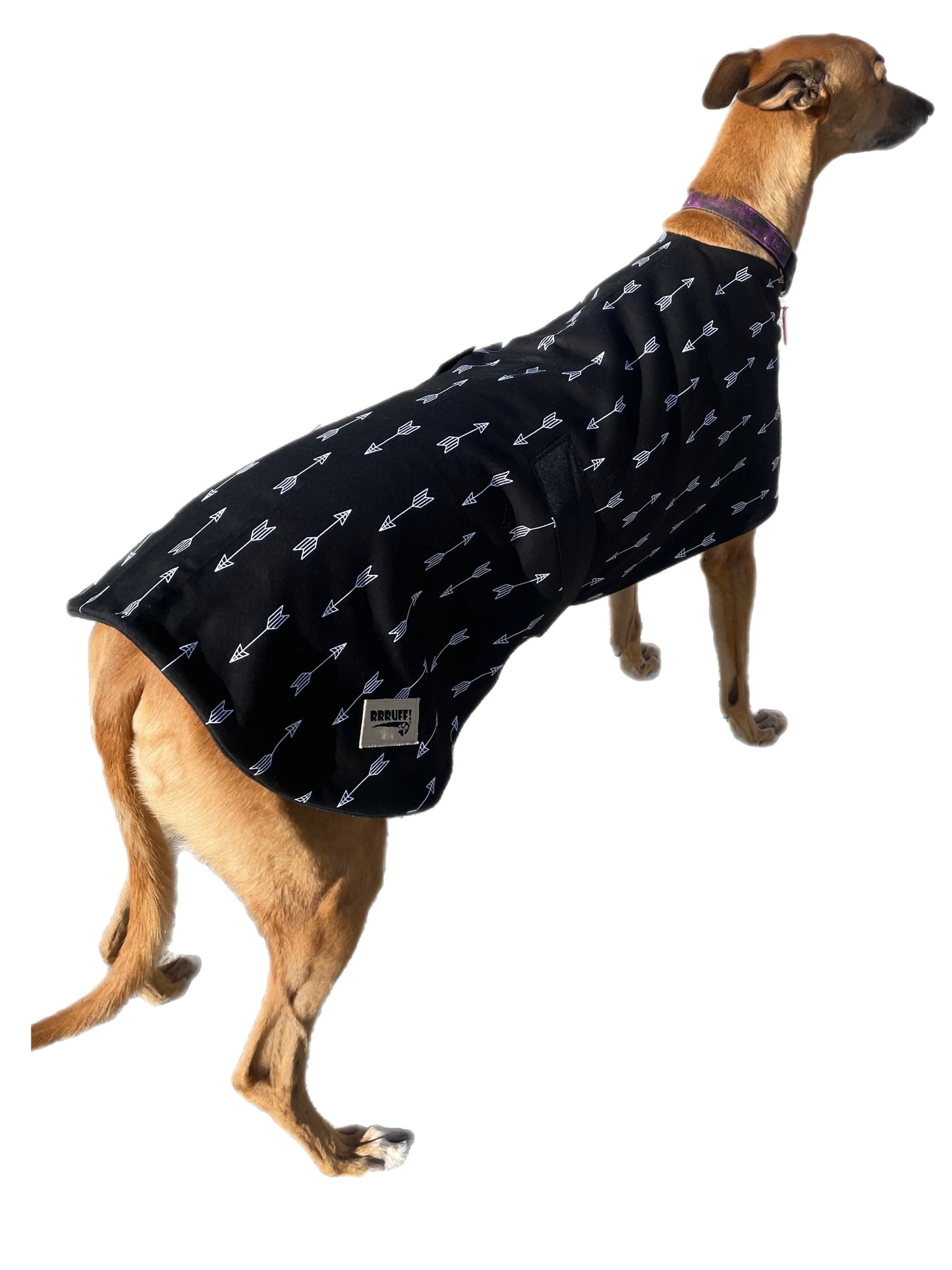 Spring classic style Greyhound coat design in a soft black and white cotton & lush fleece washable