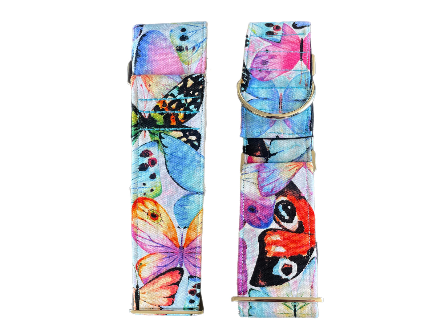 Big butterflies design in pastel colors greyhound Martingale collar cotton covered 50mm width