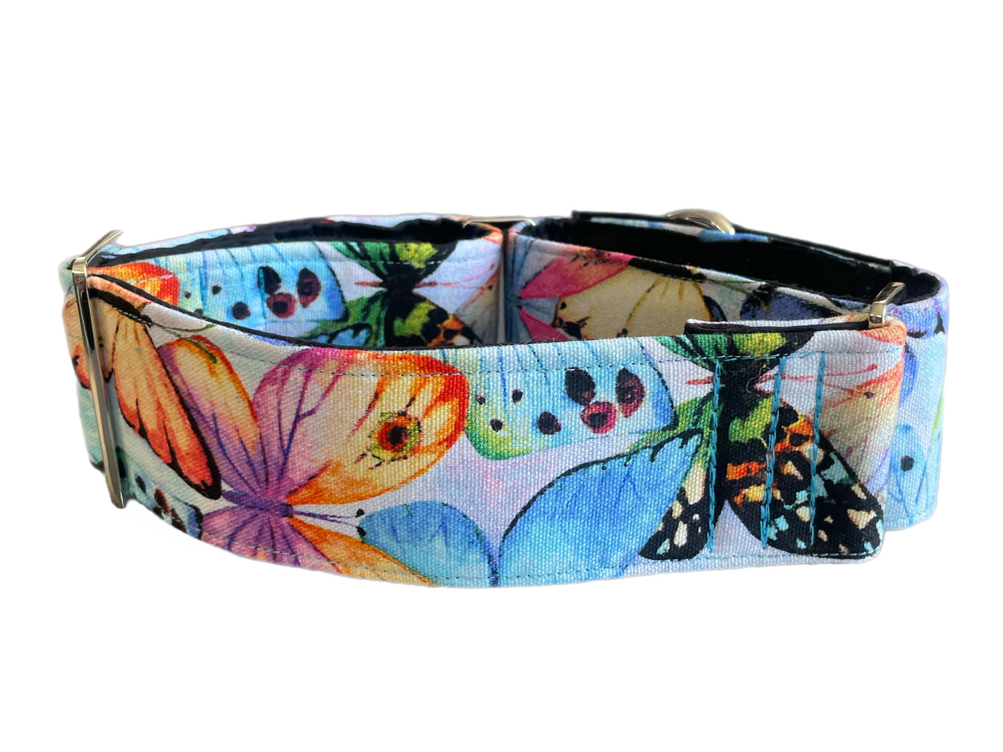 Big butterflies design in pastel colors greyhound Martingale collar cotton covered 50mm width