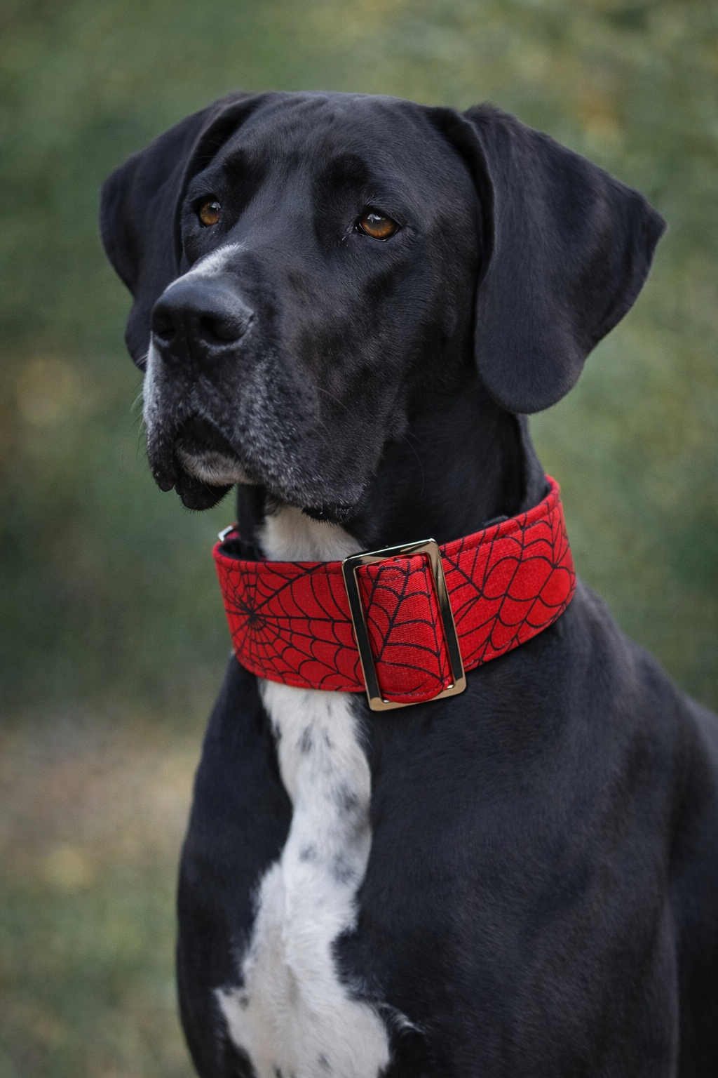 Greyhound Martingale collar in red Spiderman webs cotton wide 50cms