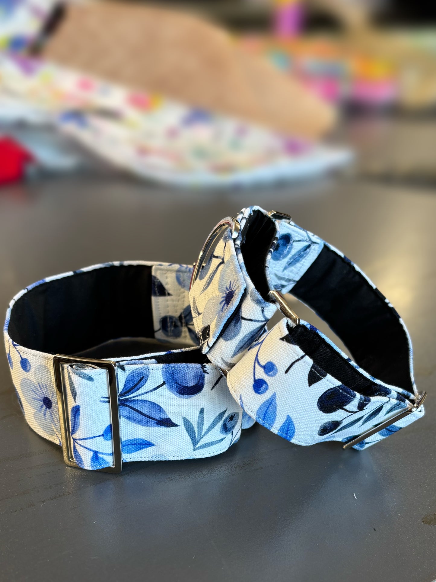 Blue blossom Greyhound Martingale collar cotton covered super soft