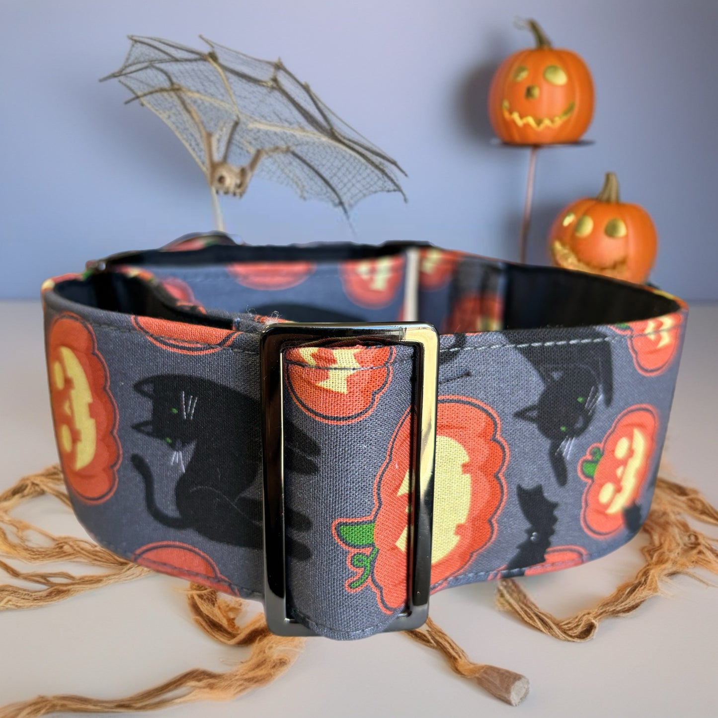 Halloween pumpkin & black cats martingale collar