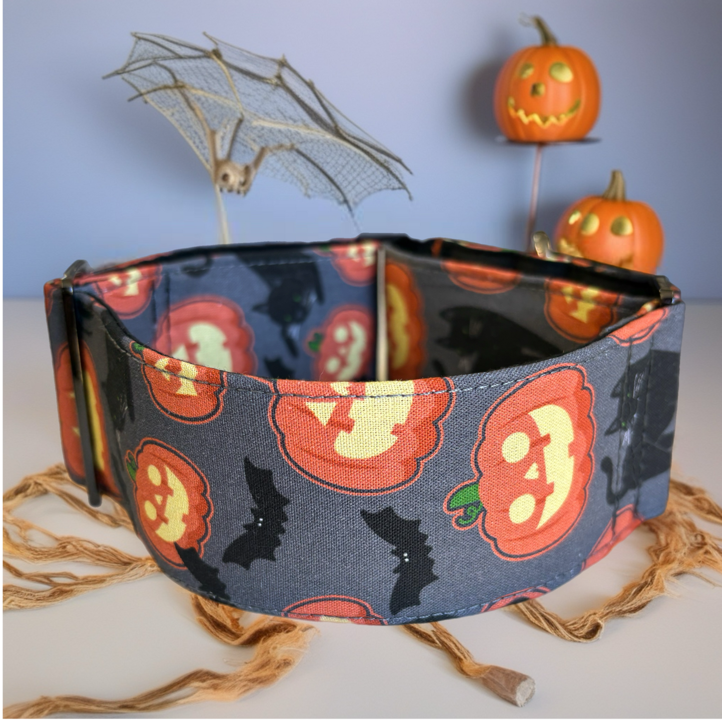 Halloween pumpkin & black cats martingale collar