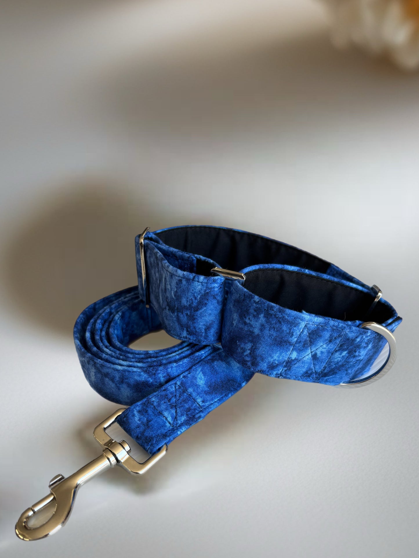 Blue hues cotton covered greyhound Martingale collar 50mm width