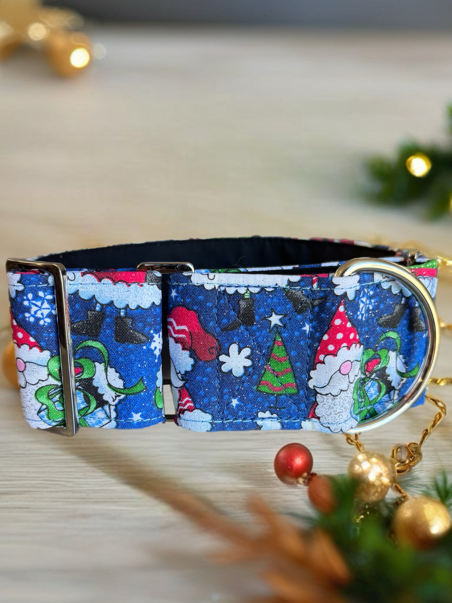 Silver sparkles blue Santa fun greyhound Martingale collar comfortable super soft