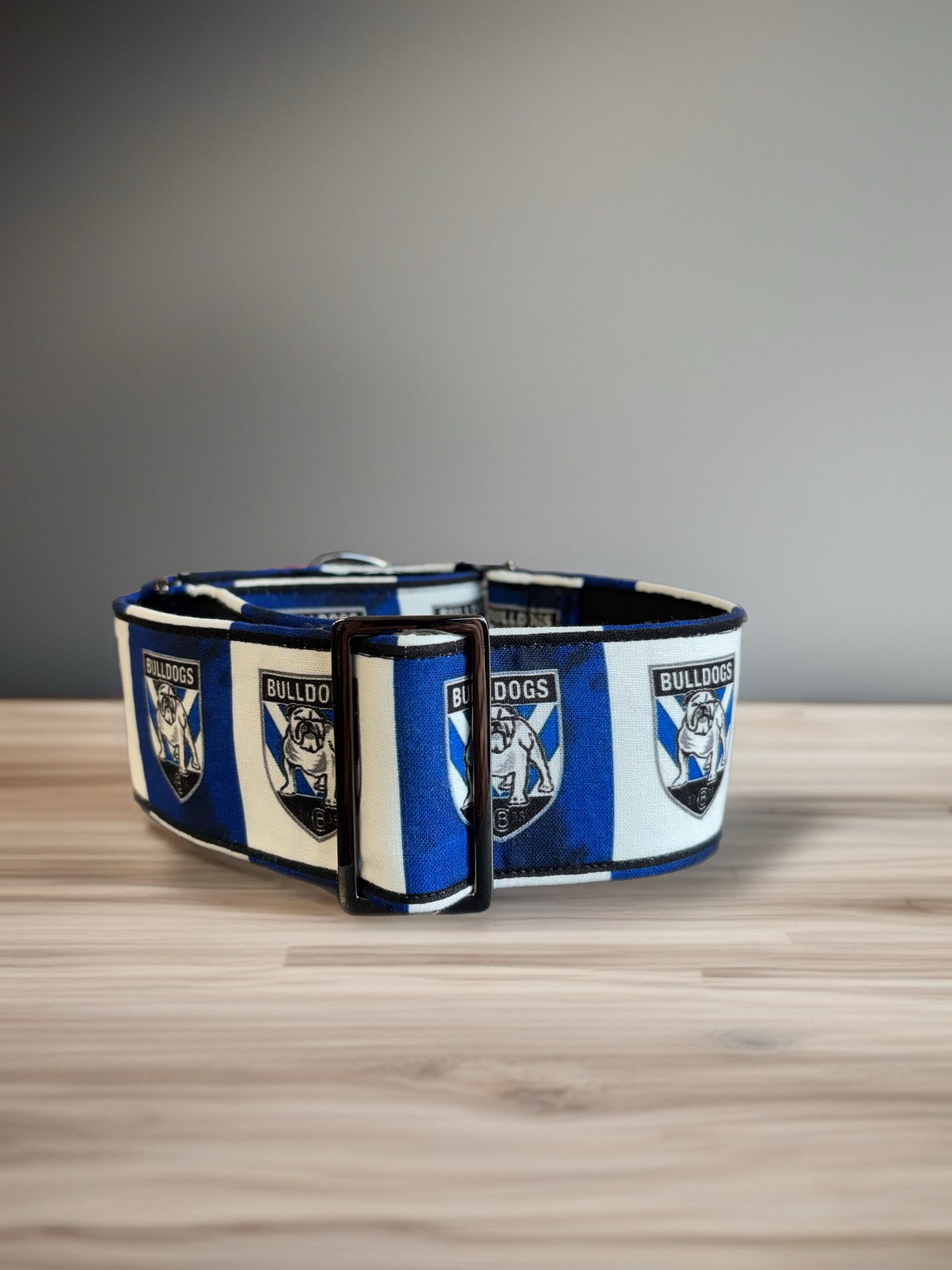 Bulldogs inspired THE martingale for the exceptional greyhound. Limited edition. Handmade by two ladies in NSW