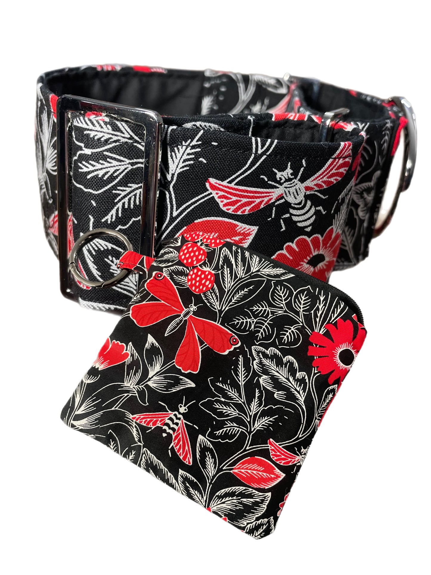 Butterflies in black red and white greyhound Martingale collar cotton covered 50mm width