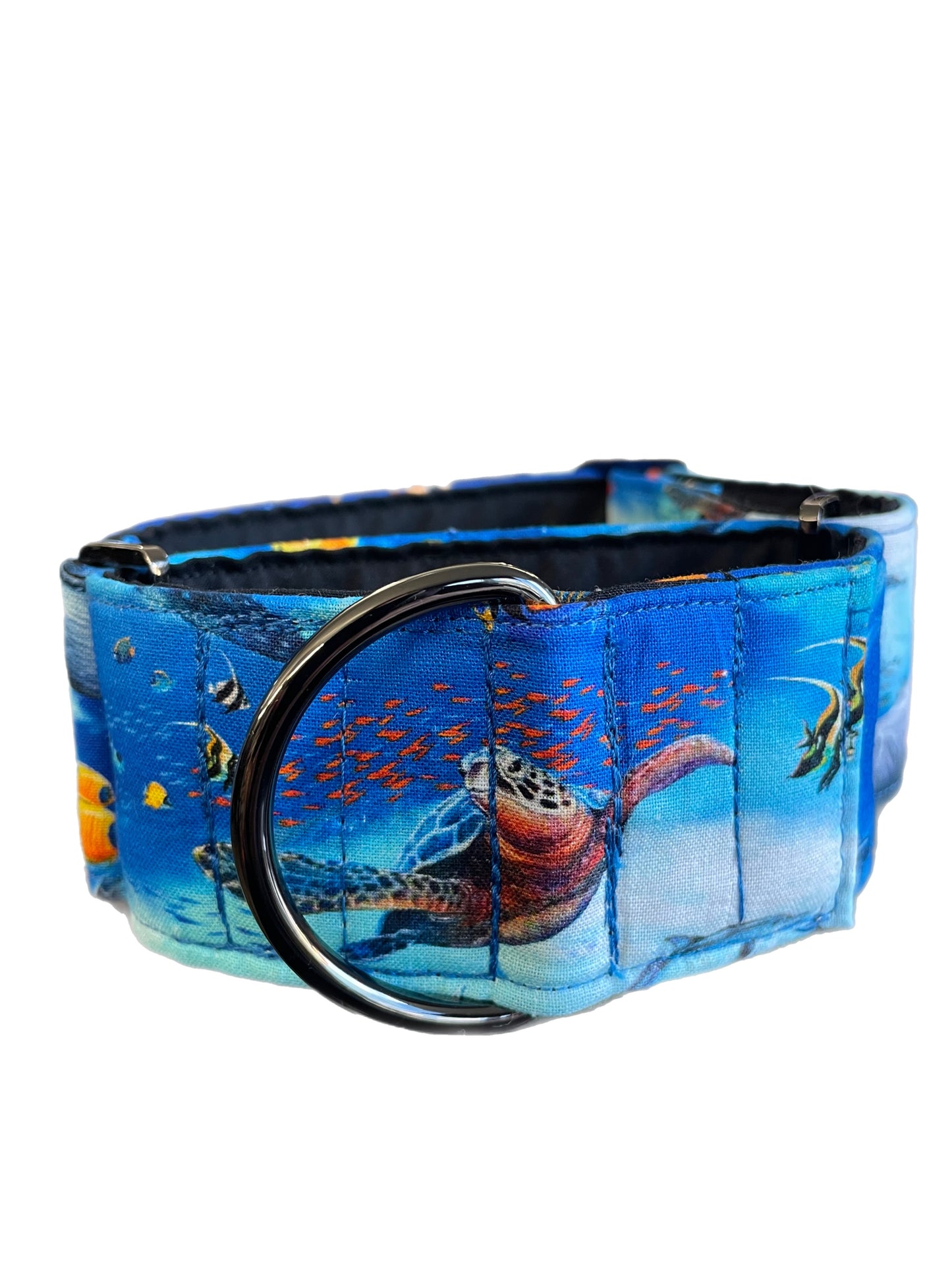 Marine life Greyhound Martingale collar dolphins turtle fish cotton covered 50mm width super soft