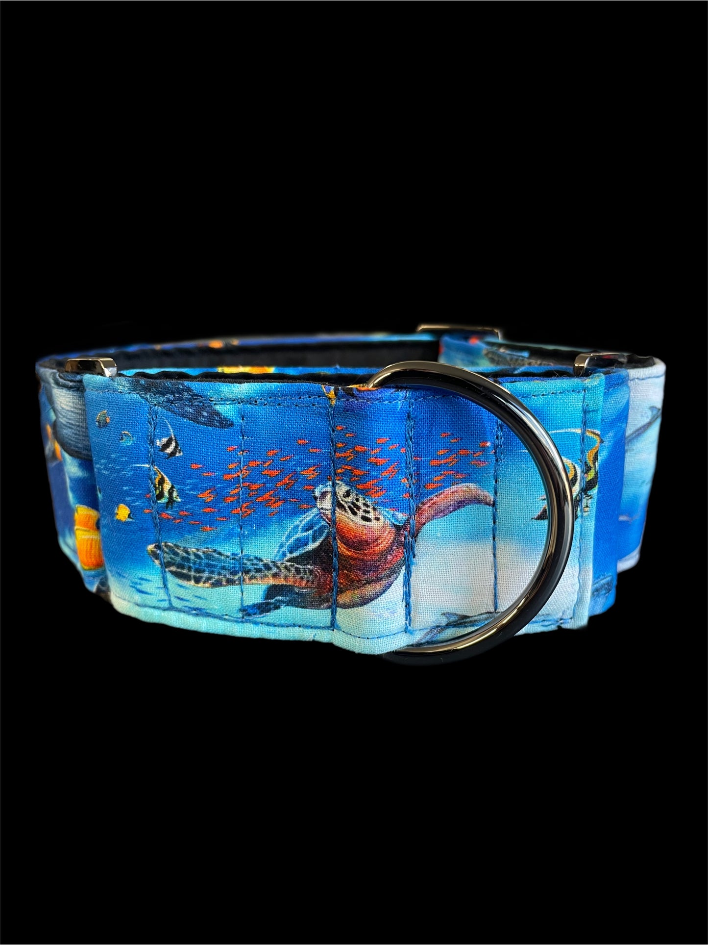 Marine life Greyhound Martingale collar dolphins turtle fish cotton covered 50mm width super soft