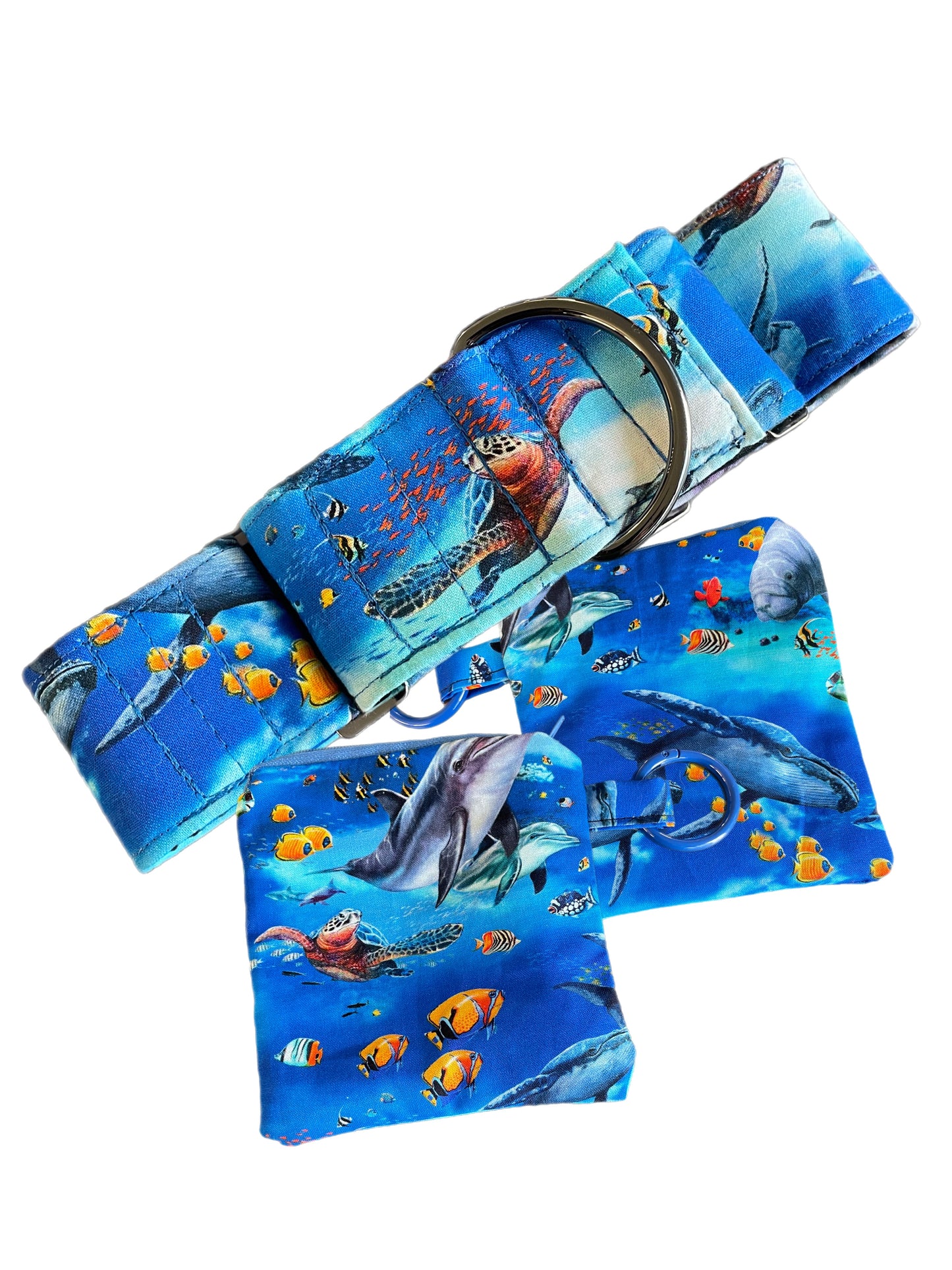 Marine life Greyhound Martingale collar dolphins turtle fish cotton covered 50mm width super soft