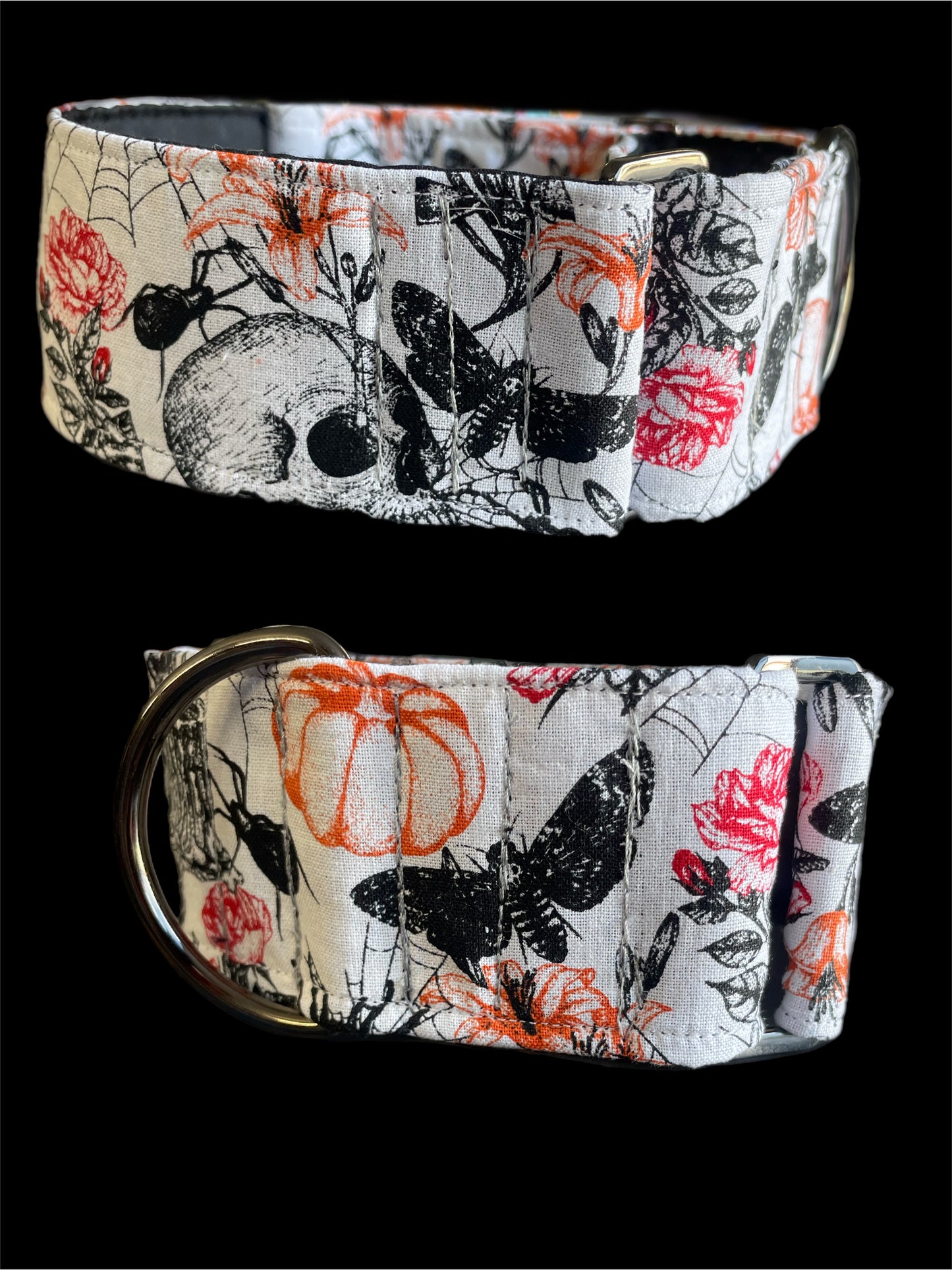 Spooky Halloween designs martingale collar greyhound 5cms cotton fabric covered webbing