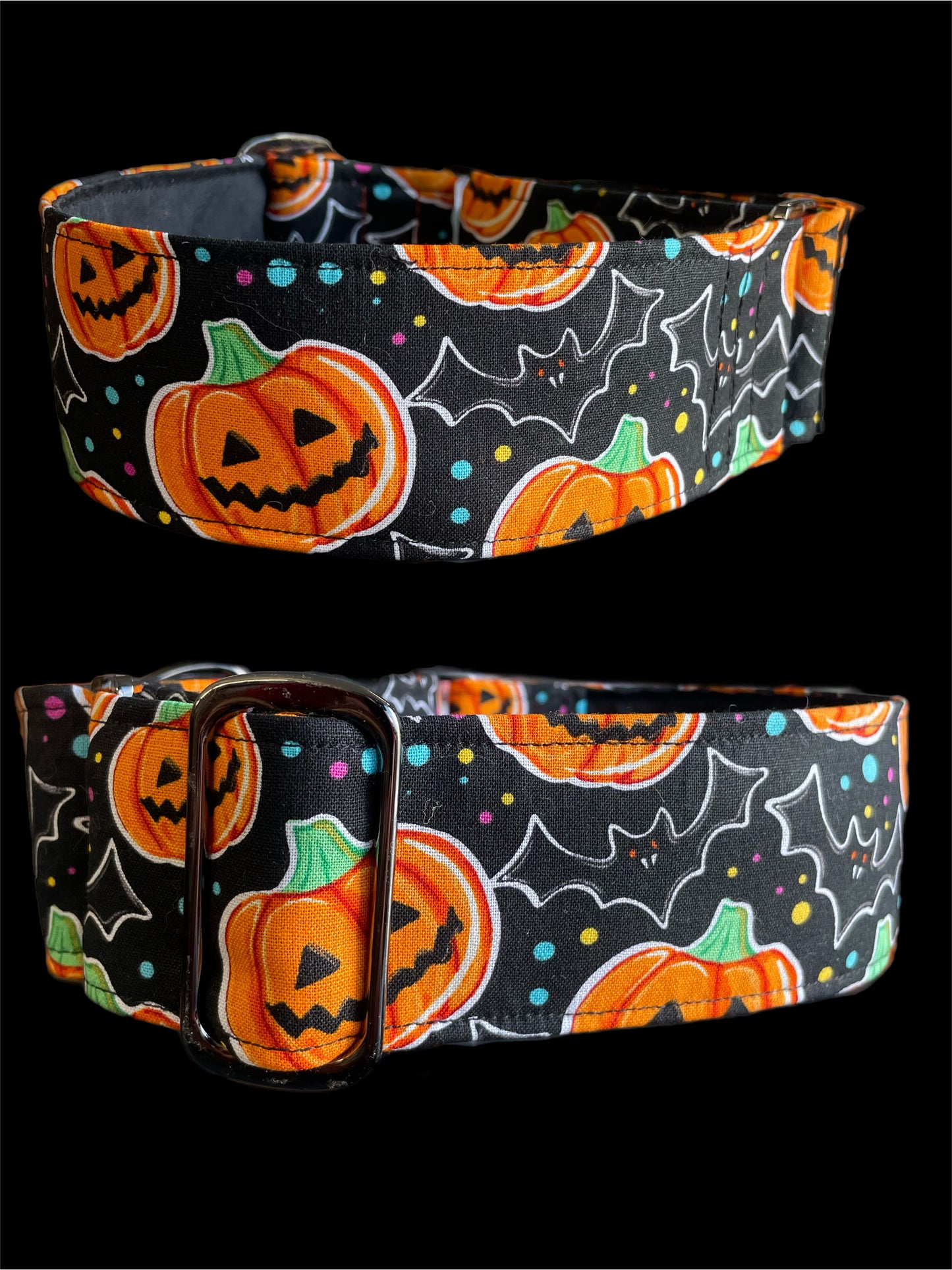 Spooky Halloween designs martingale collar greyhound 5cms cotton fabric covered webbing